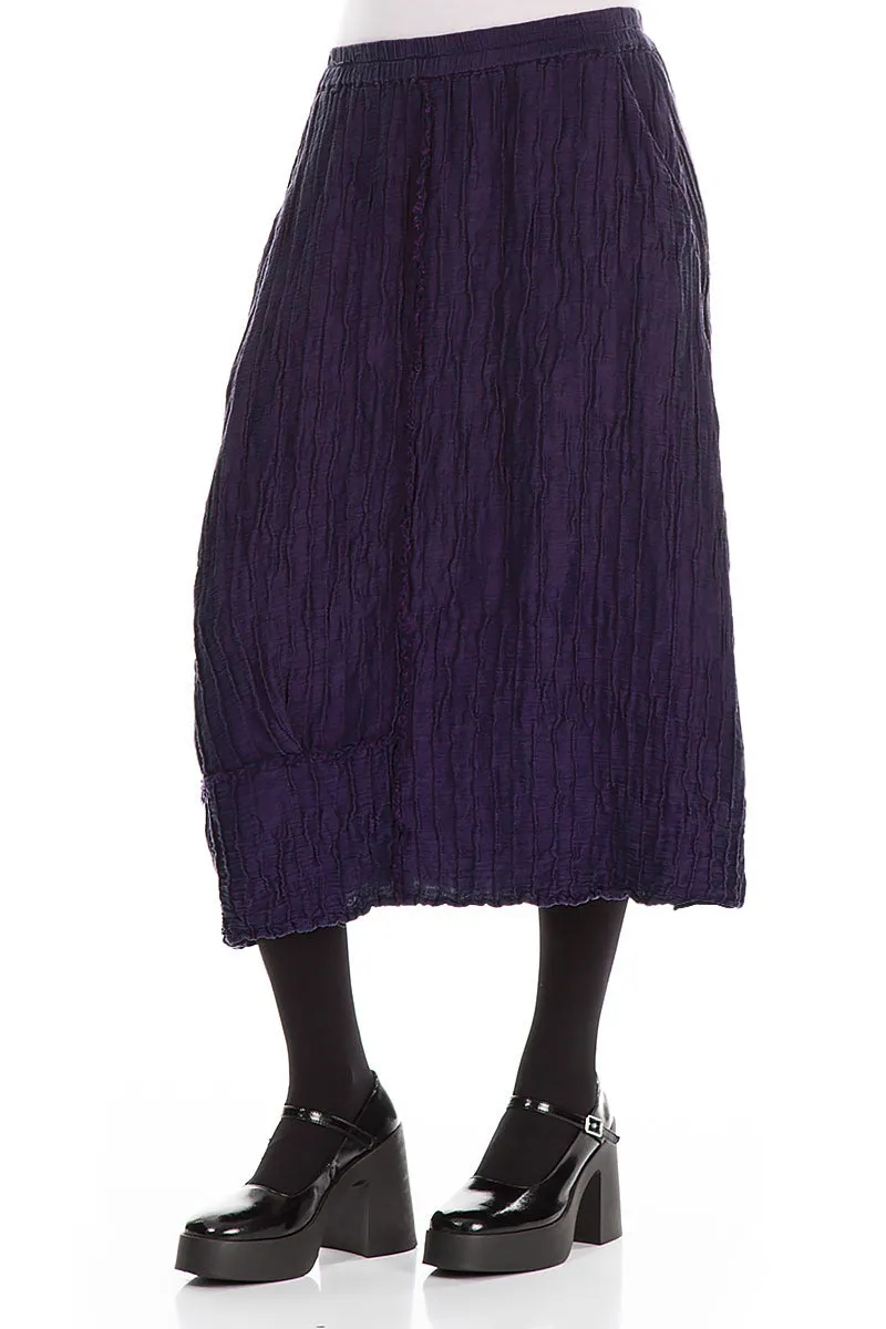 Crinkled Royal Purple Silk Linen Skirt Smooth Layer light feel