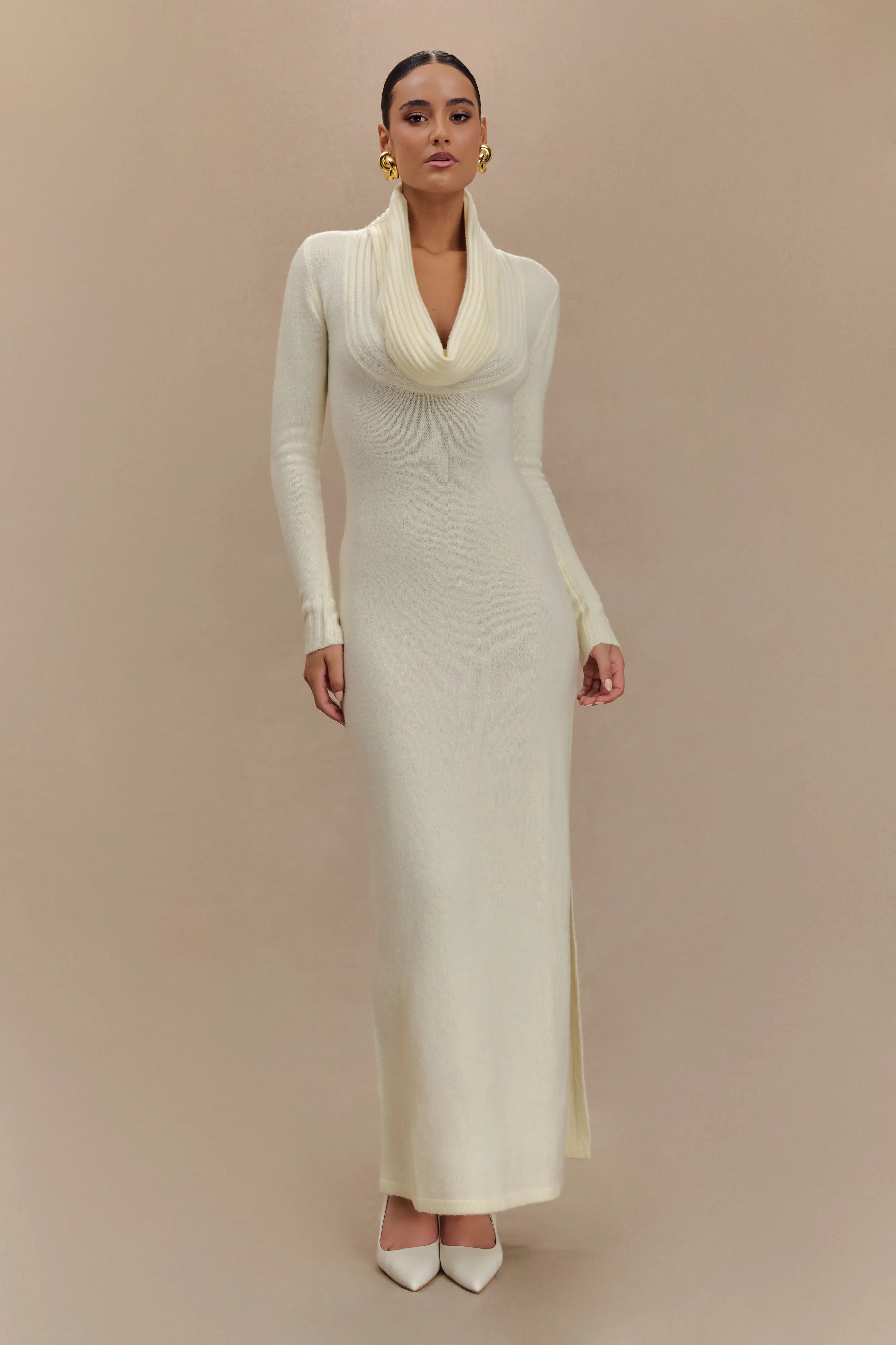 Alessandra Reversible Knit Maxi Dress - Ivory Marle Eco Friendly