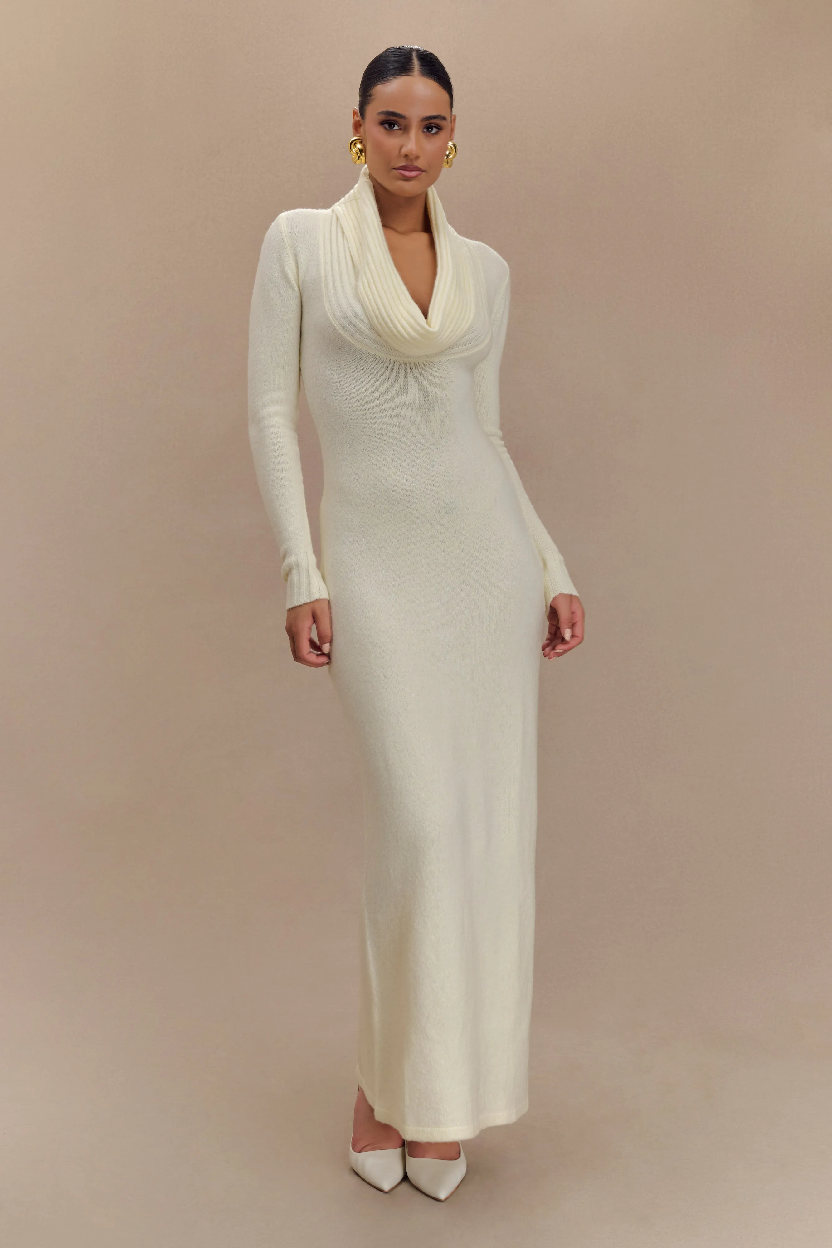 Alessandra Reversible Knit Maxi Dress - Ivory Marle Clean Fit