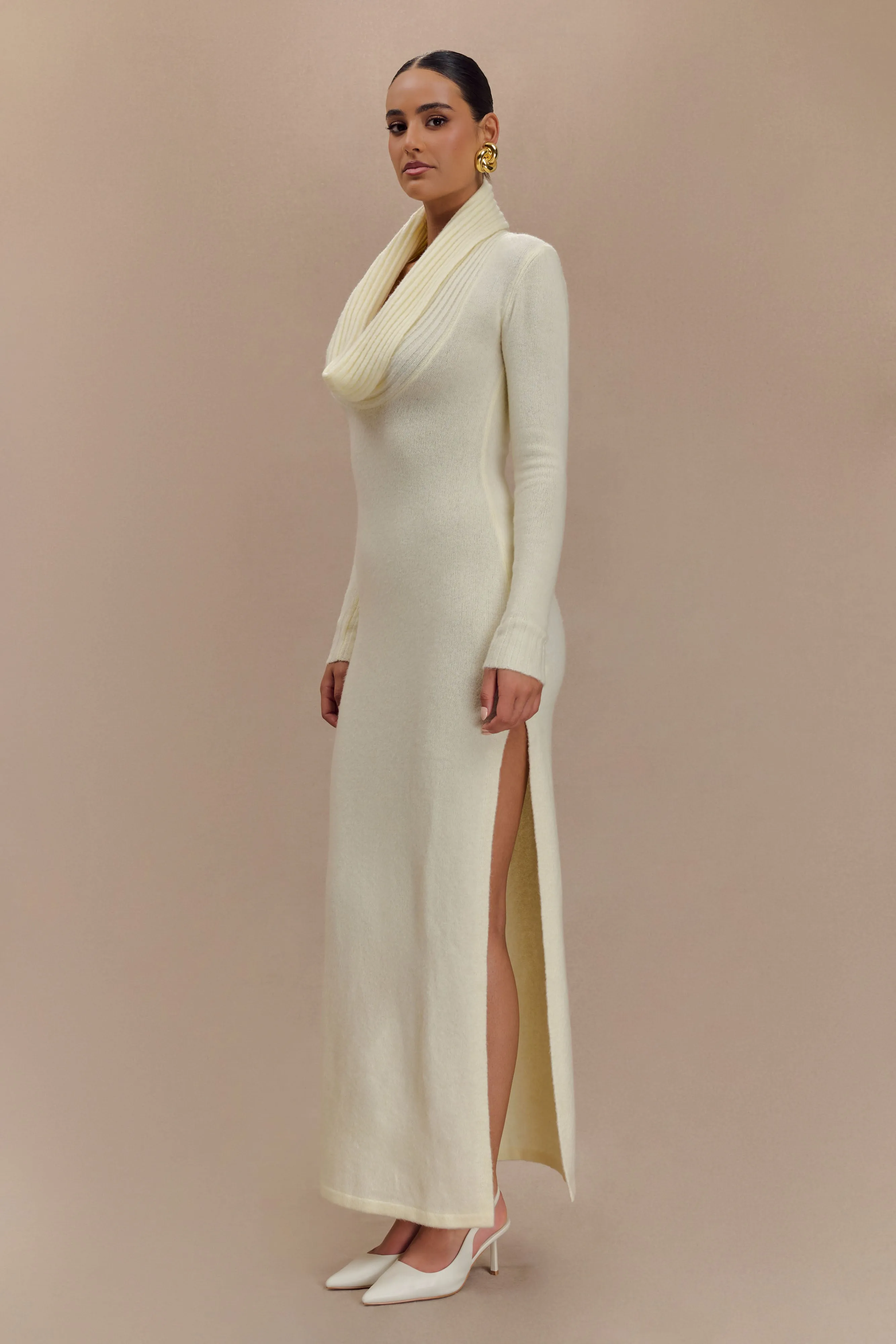 Alessandra Reversible Knit Maxi Dress - Ivory Marle Matte Look