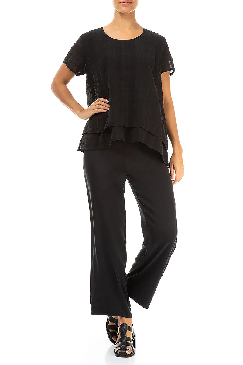Straight Black Silk Trousers StaticResistantMaterial Sport Fit