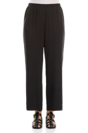 Active Fit Straight Black Silk Trousers