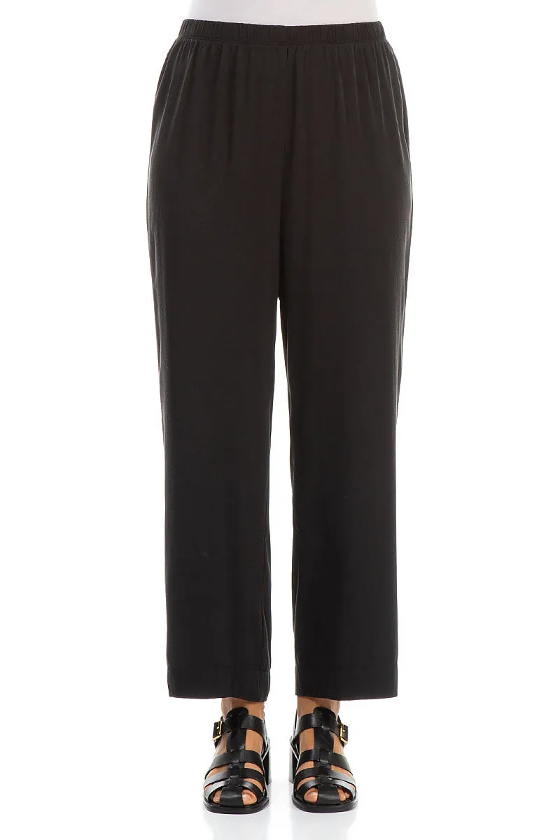 Active Fit Straight Black Silk Trousers