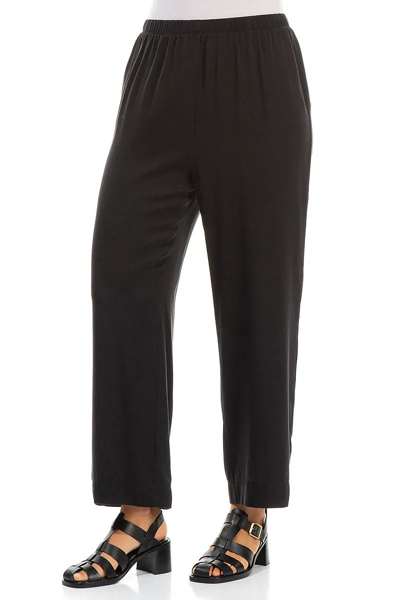 No Ride Up Design Straight Black Silk Trousers