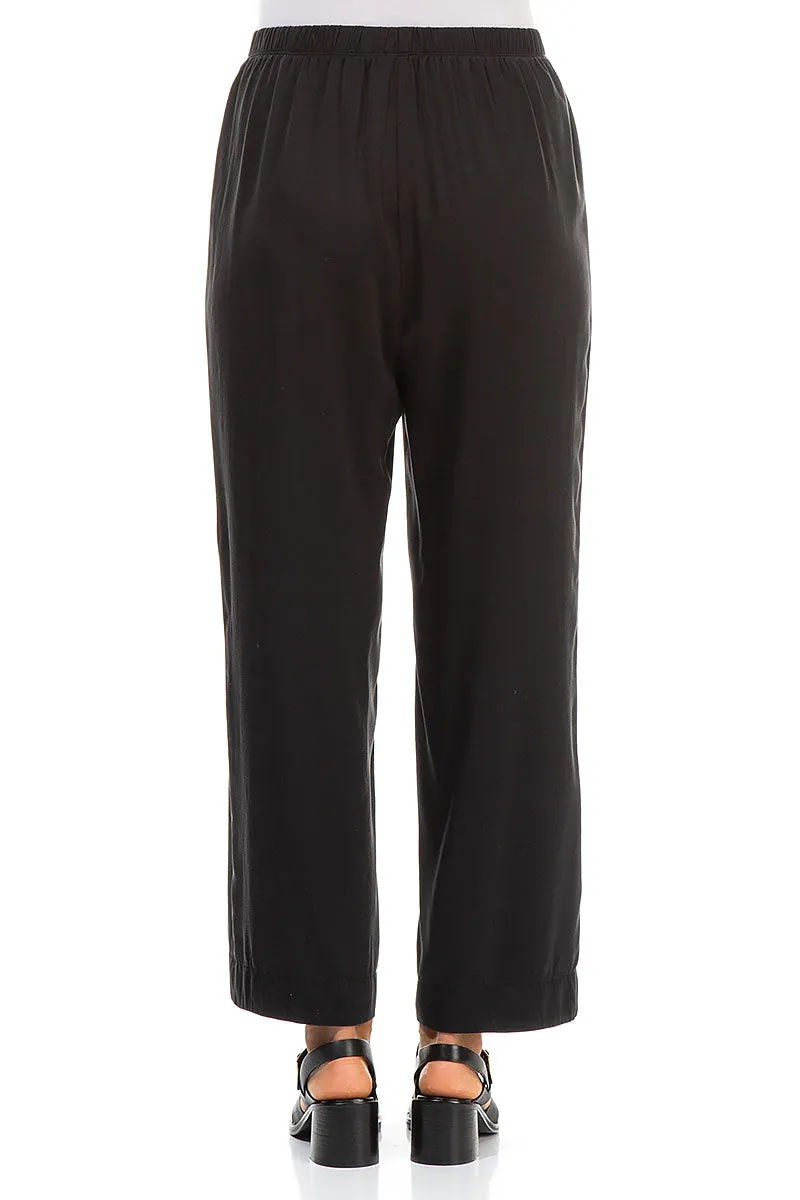 No Sagging Straight Black Silk Trousers