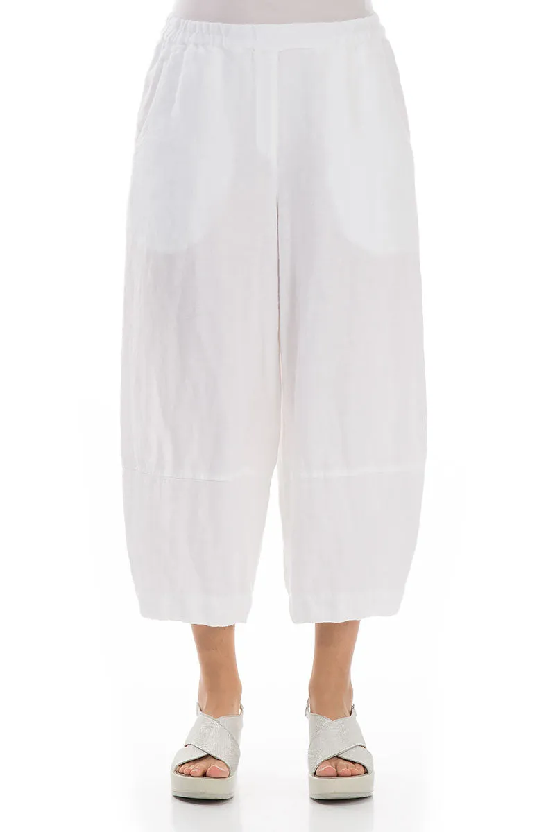 BreathableMeshLining Cropped Loose White Linen Trousers