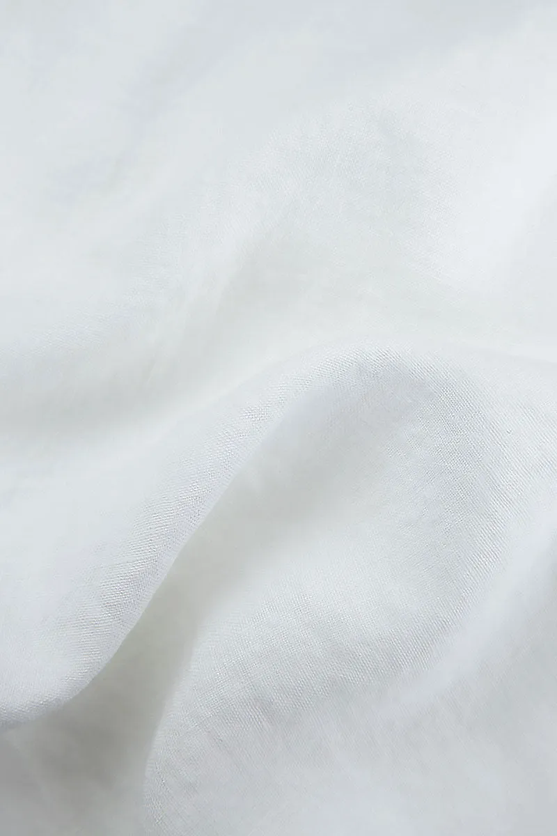 Hygienic Inner Layer Hidden Zip Pockets Cropped Loose White Linen Trousers