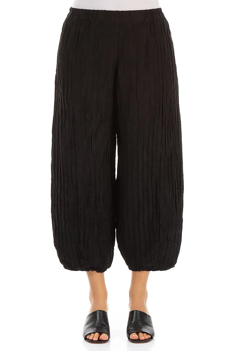 Cropped Taper Black Silk Linen Trousers All-Purpose Wear