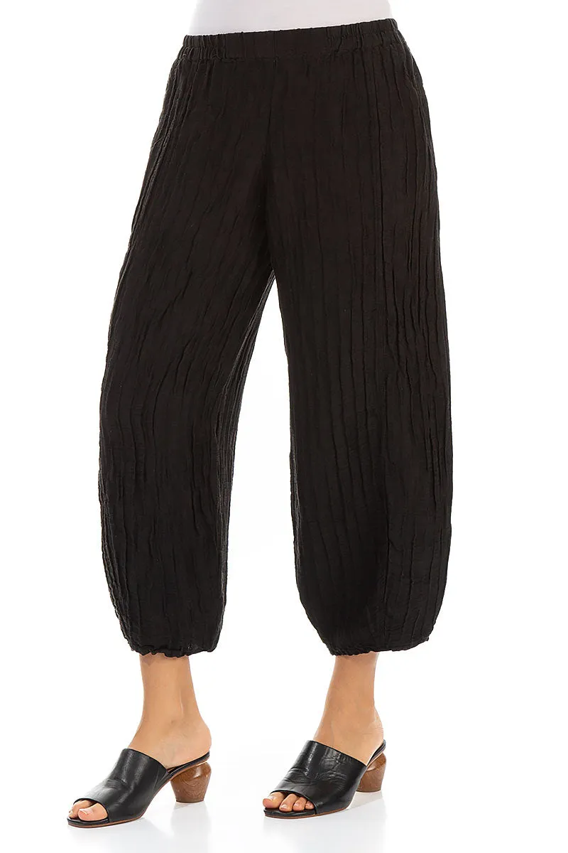 Cropped Taper Black Silk Linen Trousers Comfortable Cut Comfort Wearable