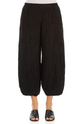 WrinkleFreeFinish Cropped Taper Black Silk Linen Trousers