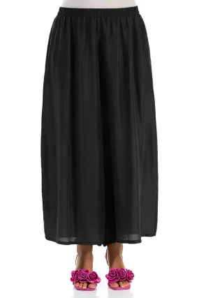 Cropped Wide Black Pure Silk Trousers Cozy Layer