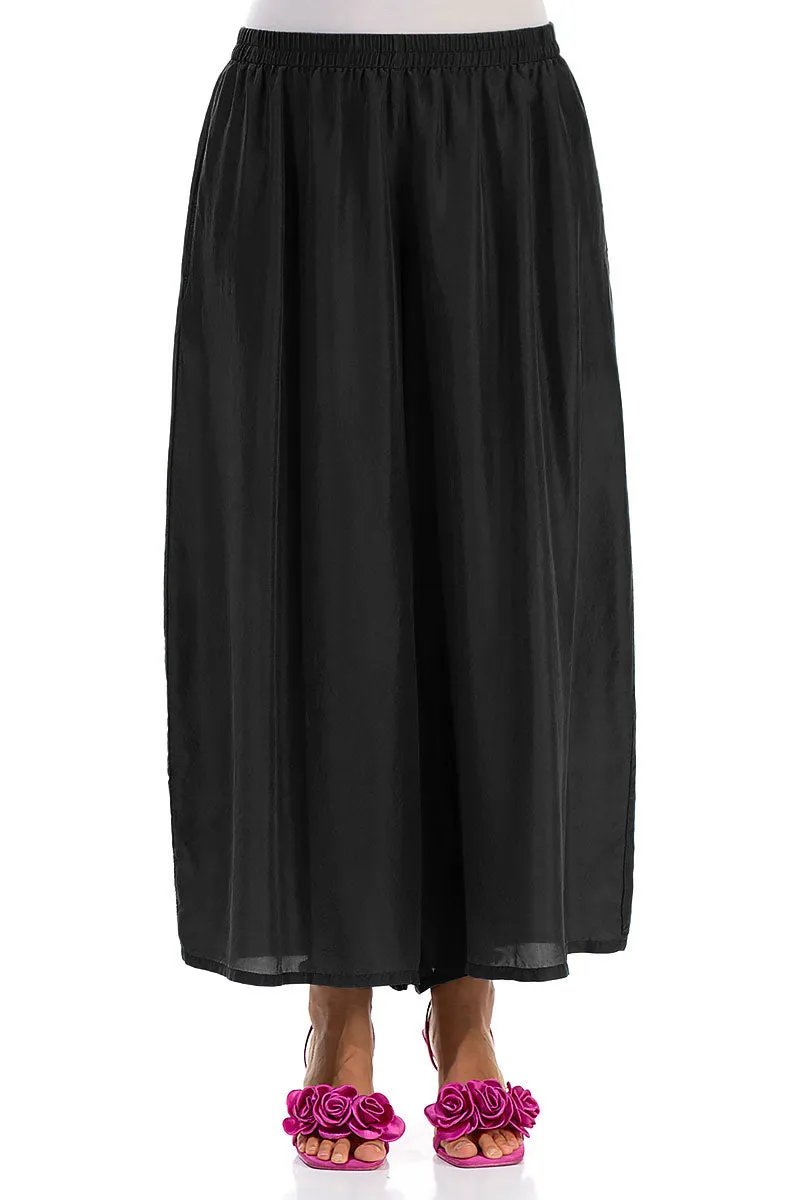 Cropped Wide Black Pure Silk Trousers Cozy Layer