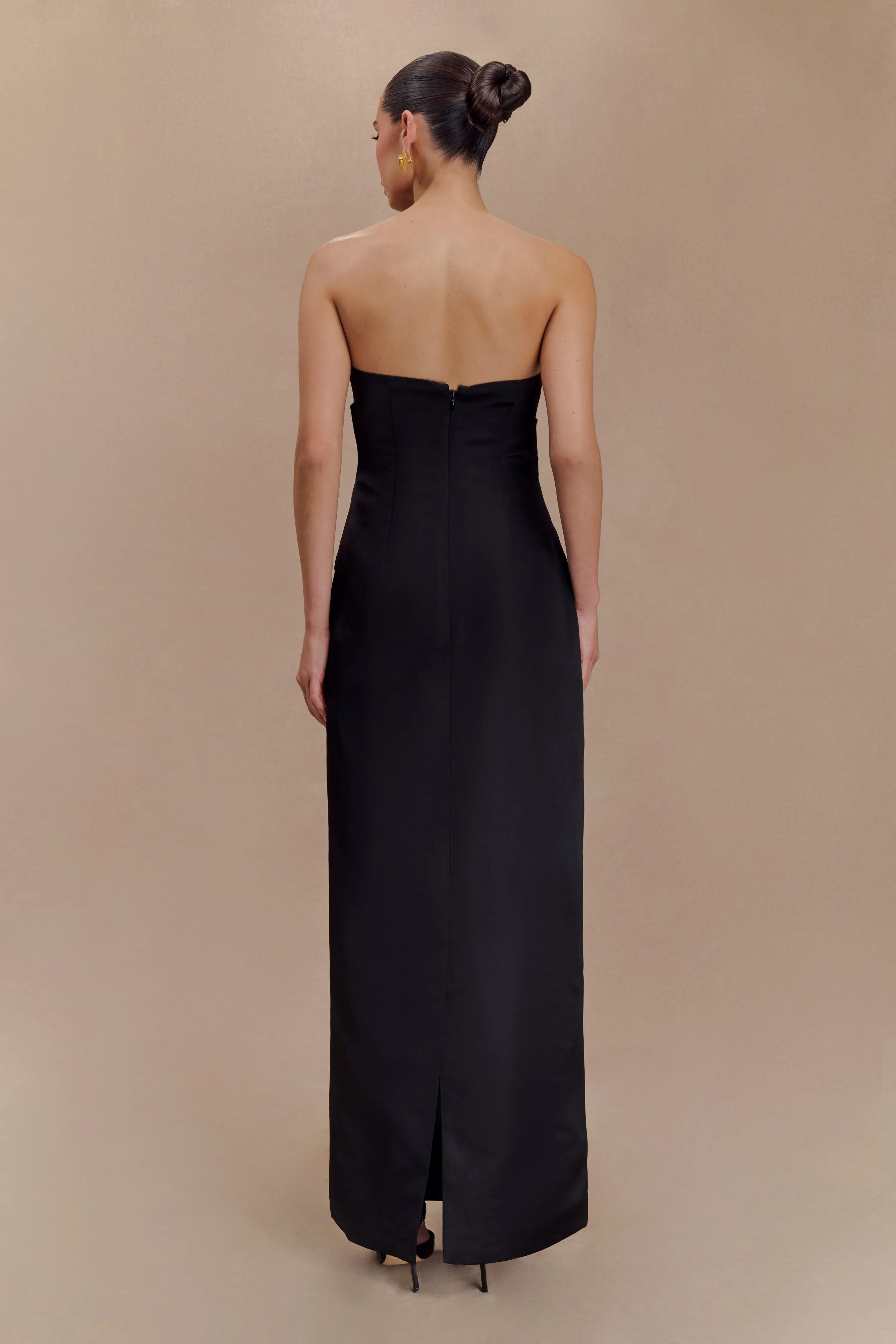 Cyrill Strapless Satin Structured Maxi Dress - Black Modest Light