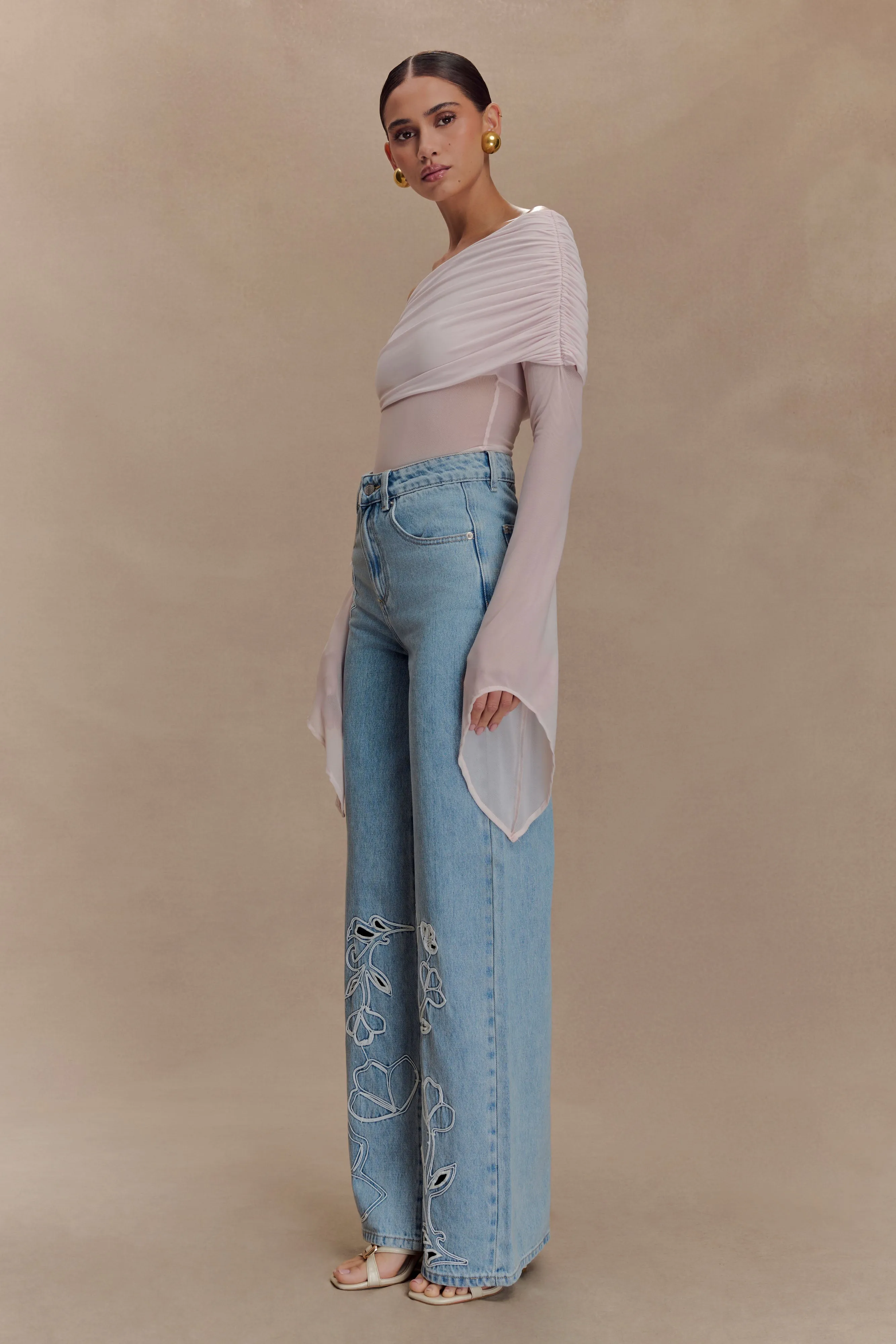 HiddenZipper Circular Knit Dahlia One Shoulder Top - Pale Pink