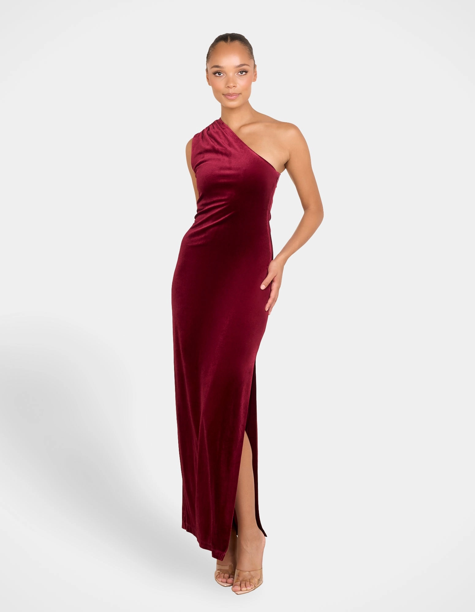 Clean Aesthetic Daina One Shoulder Velvet Gown