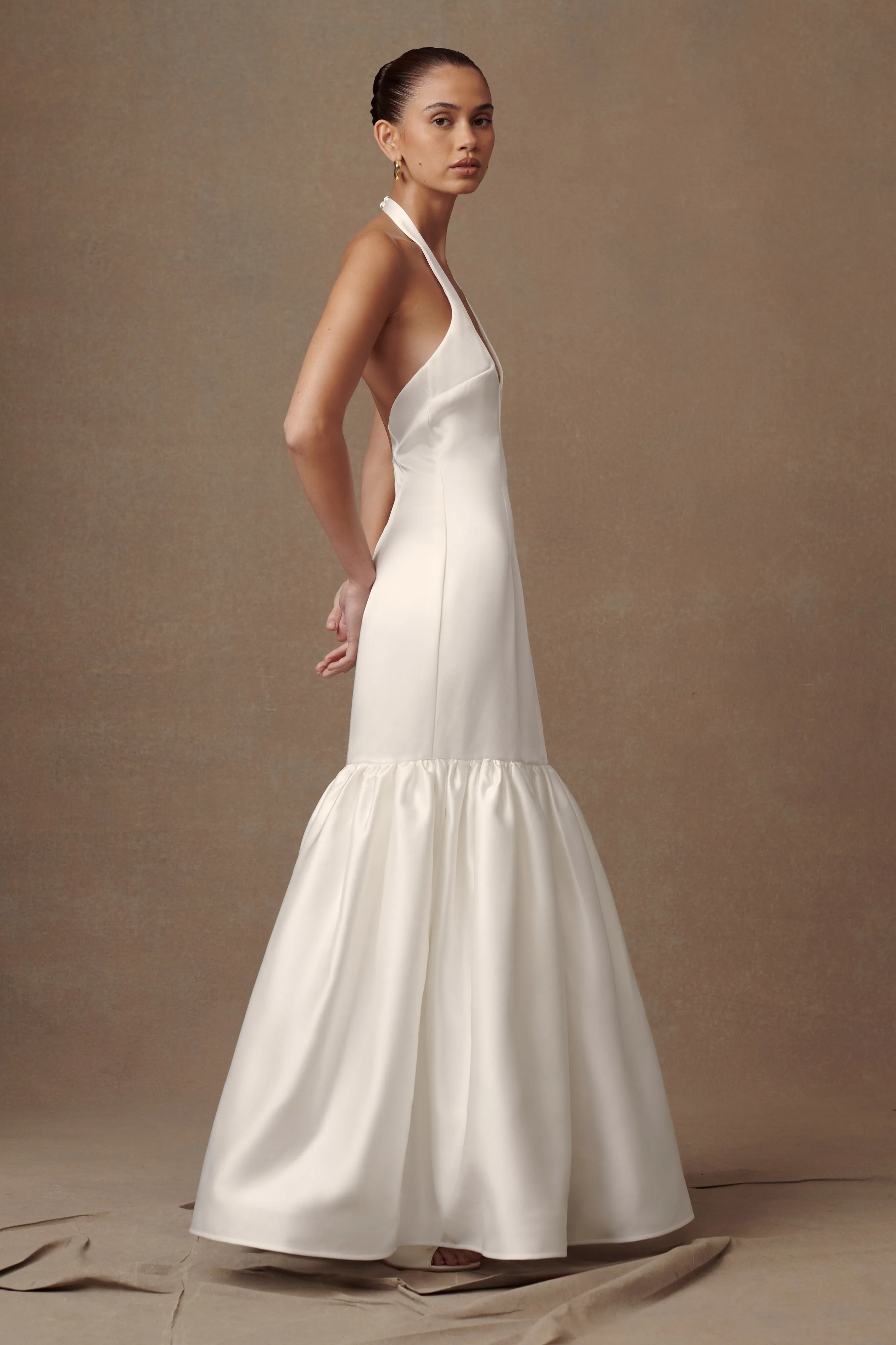 Low Maintenance Danica Satin Halter Wedding Gown - White