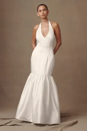 Danica Satin Halter Wedding Gown - White Relax Tones