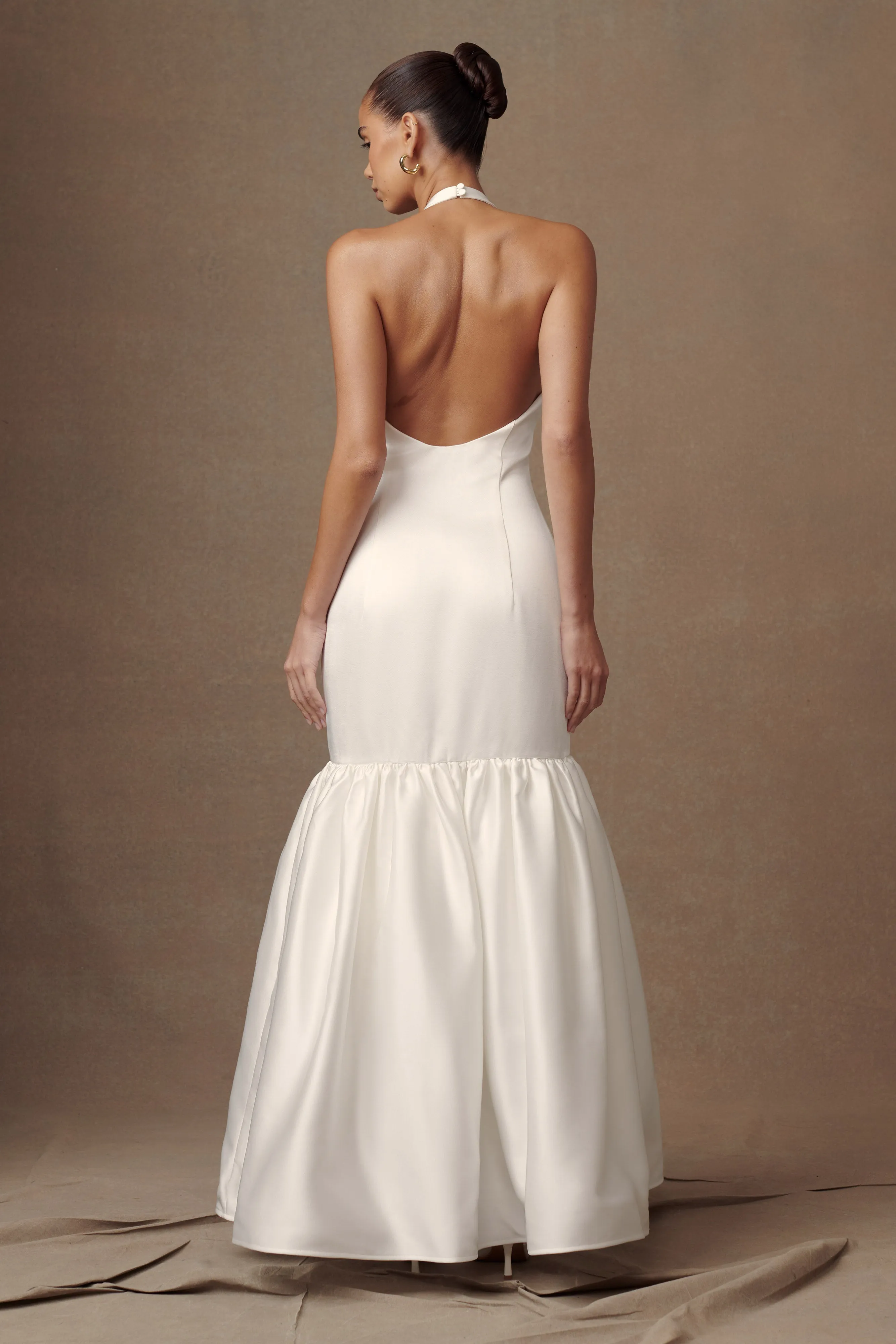 Danica Satin Halter Wedding Gown - White Elegant Fabric