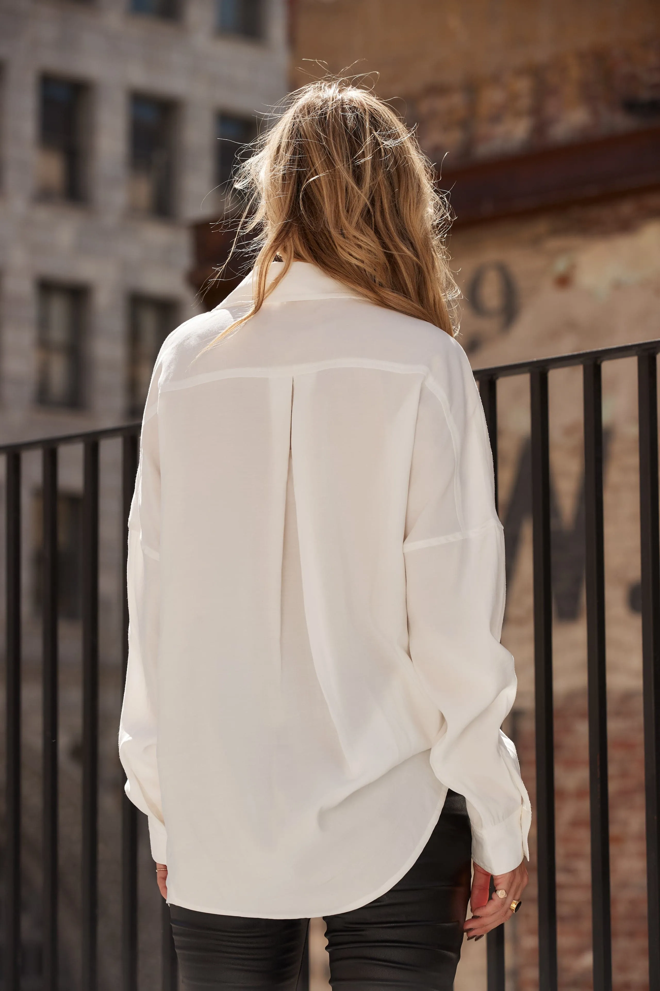 PocketDetails Tagless Neckline Danielle White Button Up Top