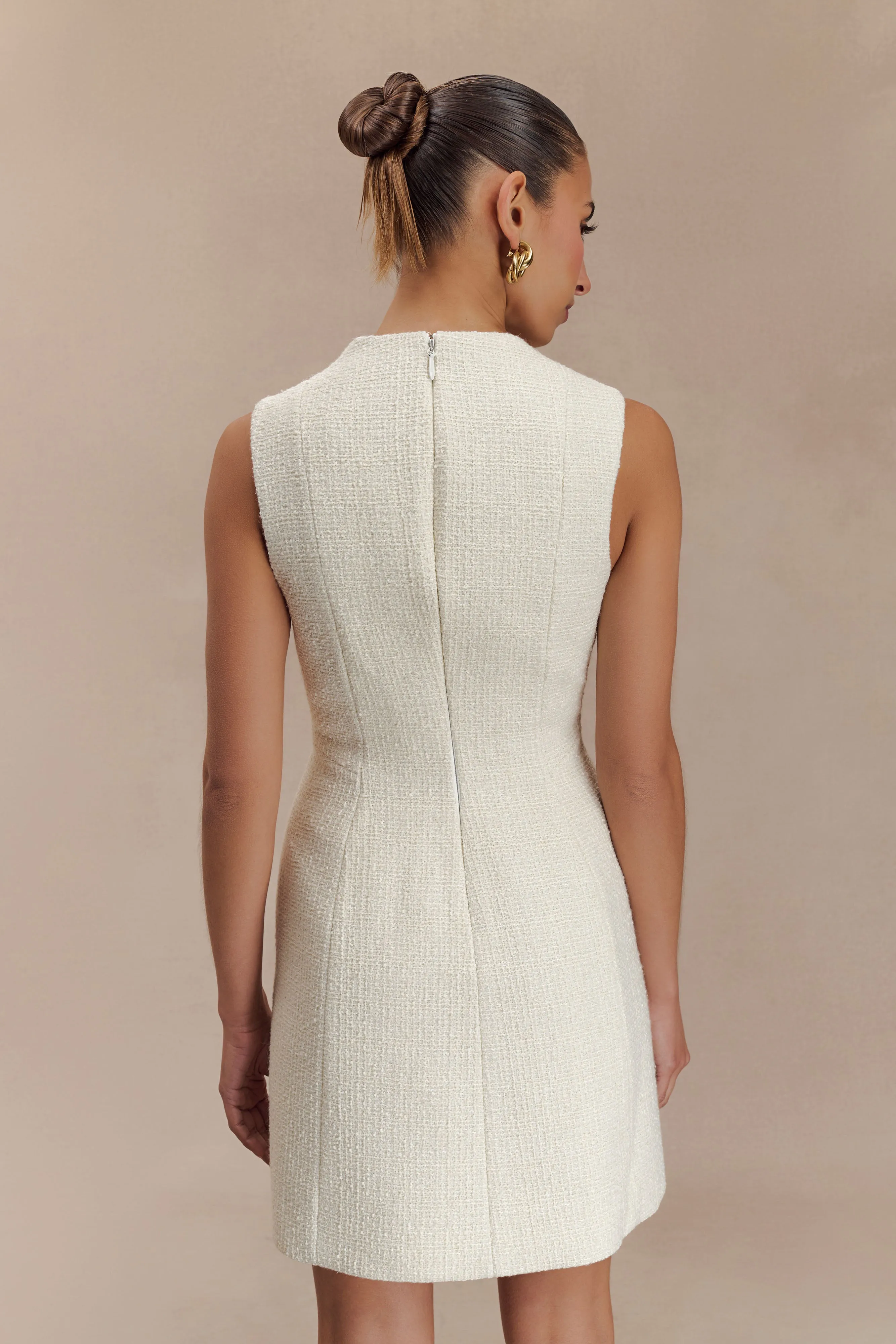 Danna Boucle Mini Dress With Pleats - White Countryside-Style Belted-Style