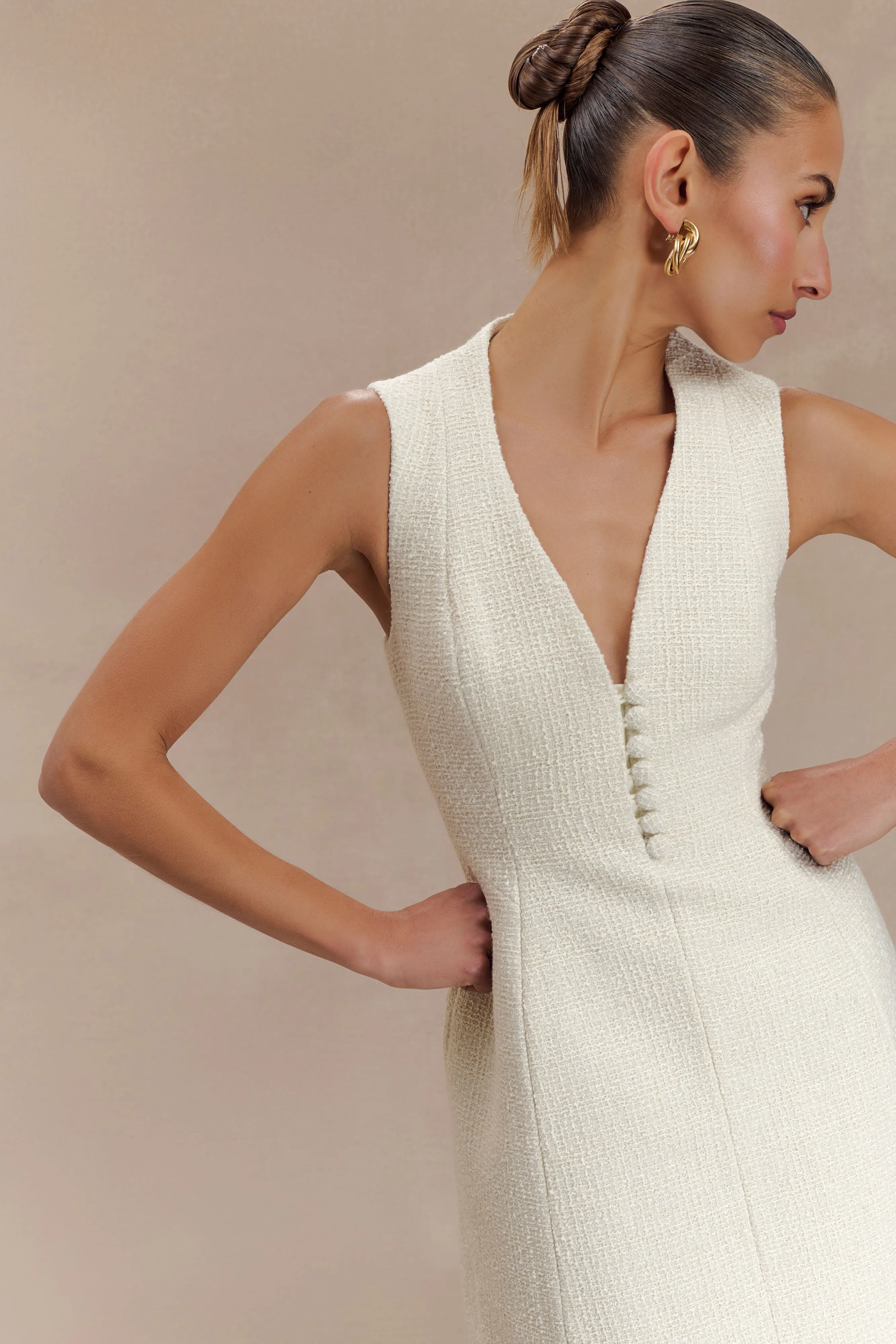 Danna Boucle Mini Dress With Pleats - White Korean Mood Vibrant color