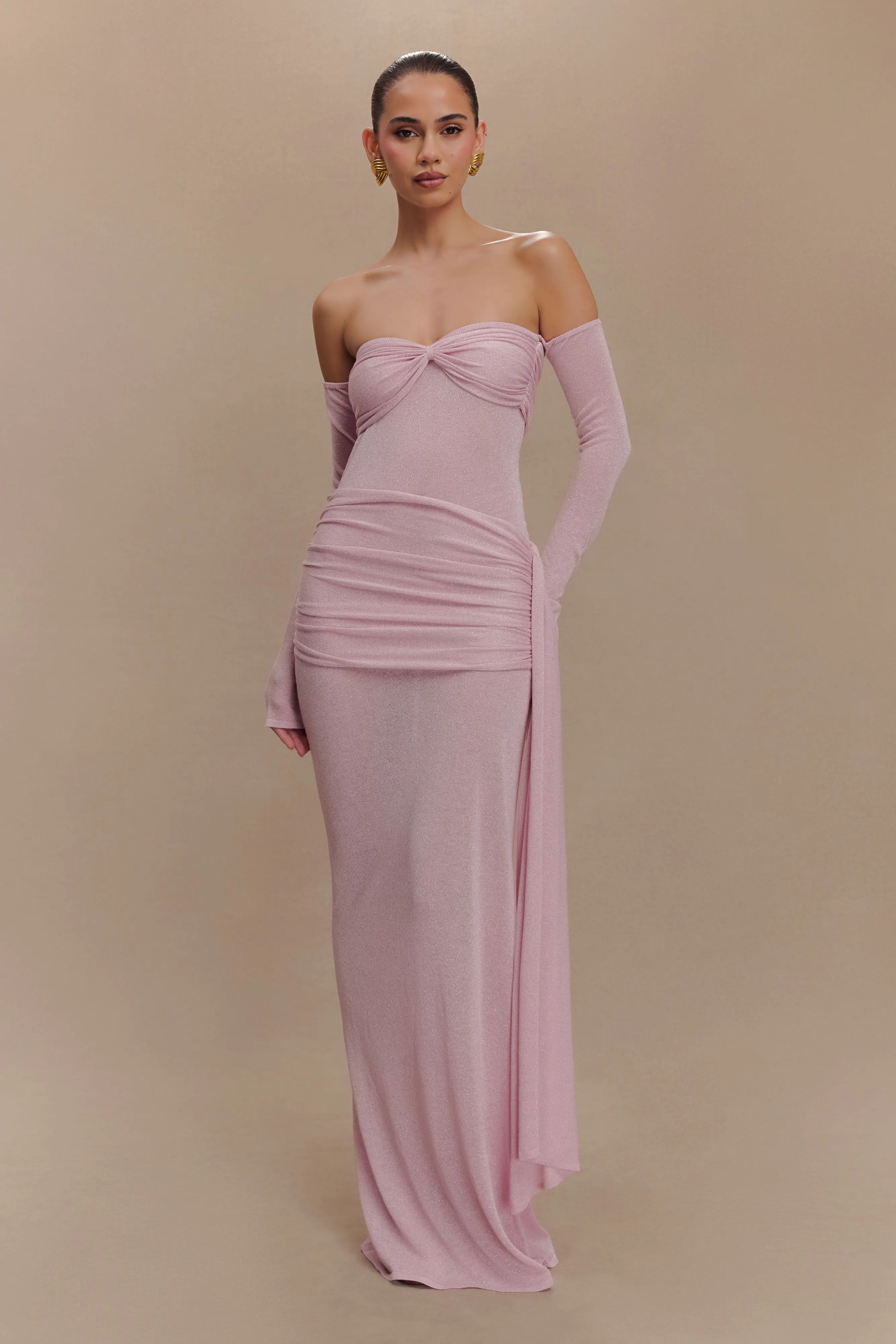 Ingrid Metallic Knit Maxi Dress - Baby Pink Inner Glow