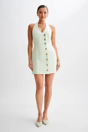 Evening Tone Lorraine Linen Halter Mini Dress - Mint