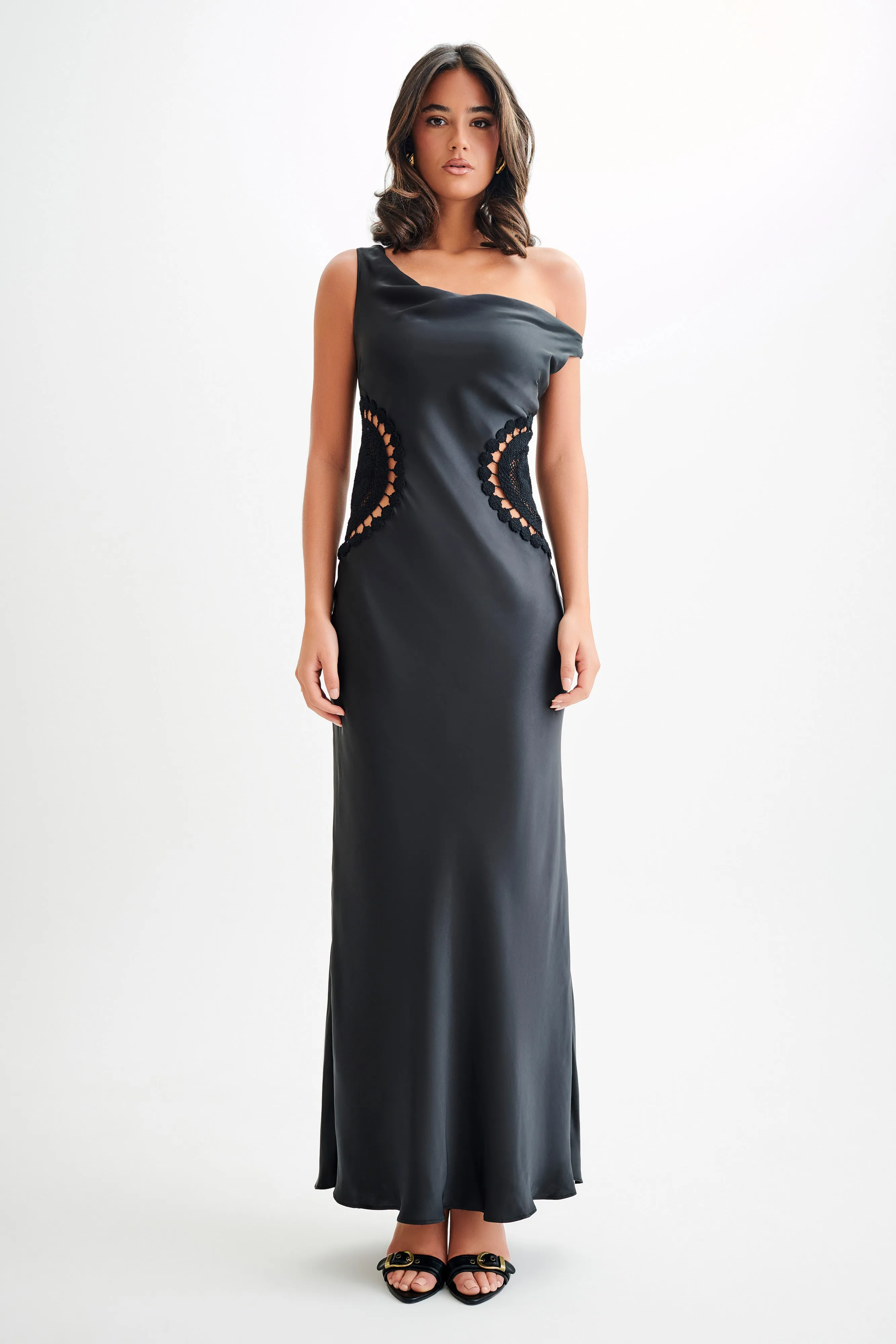 Balanced Look Kristina Satin Maxi Dress With Crochet - Black