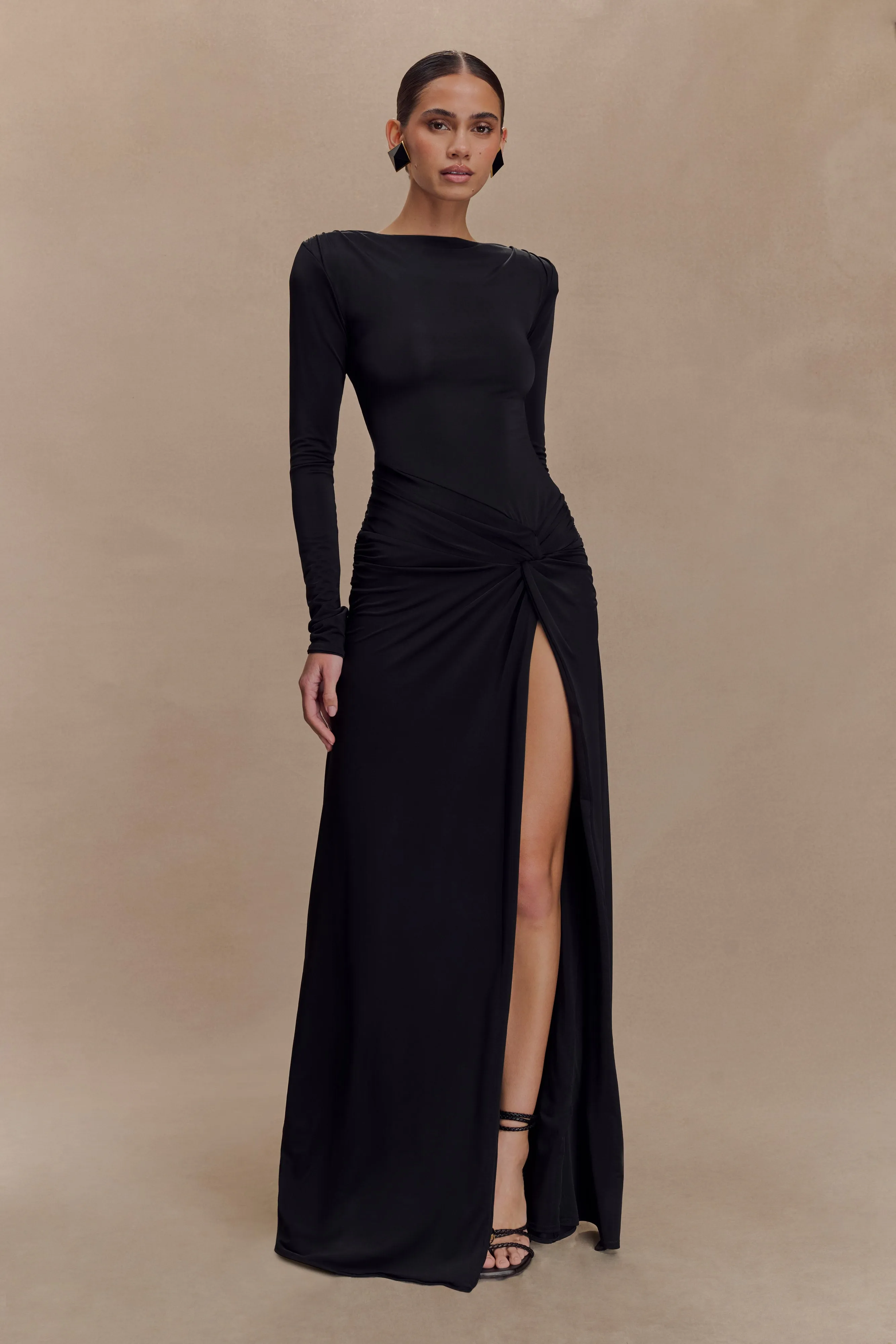 Deanna Long Sleeve Gathered Maxi Dress - Black Perfect Day-to-Night