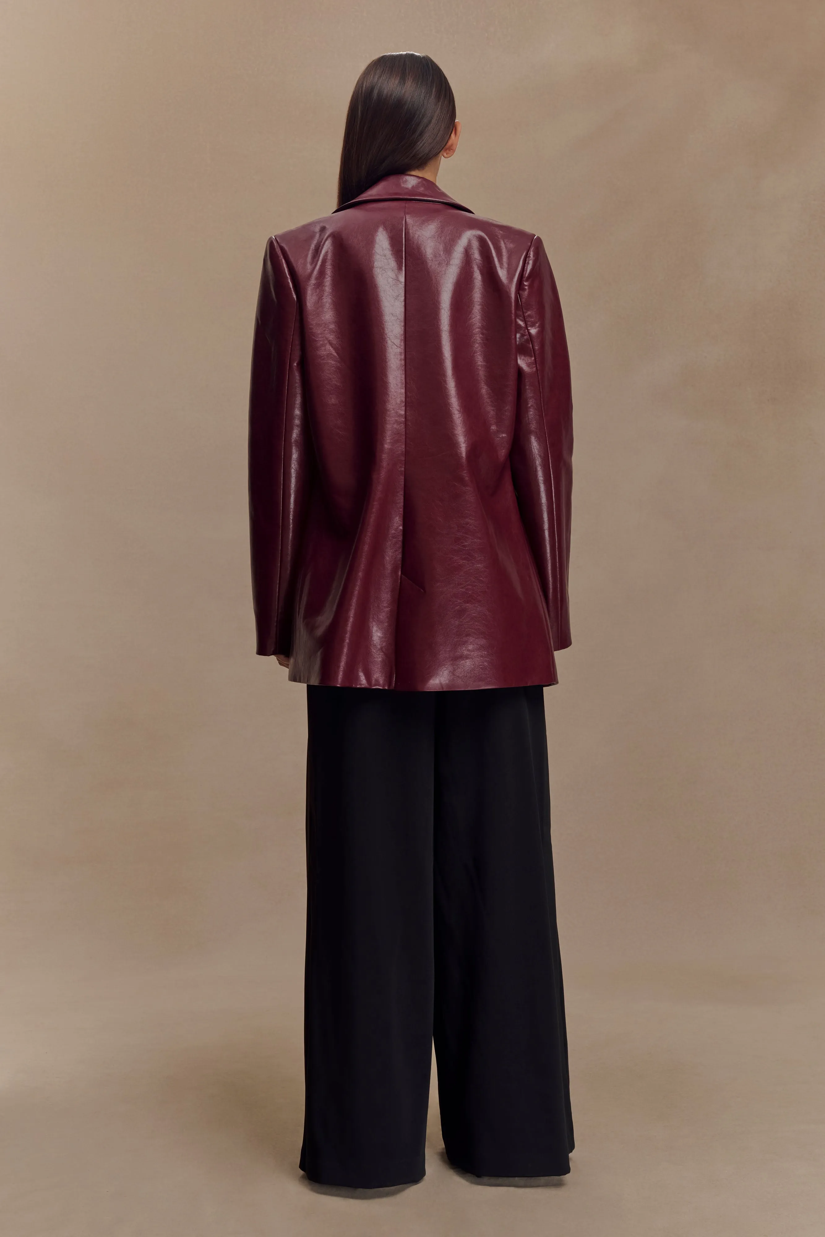 Deborah Faux Leather Coat - Cherry Red High Density Weave