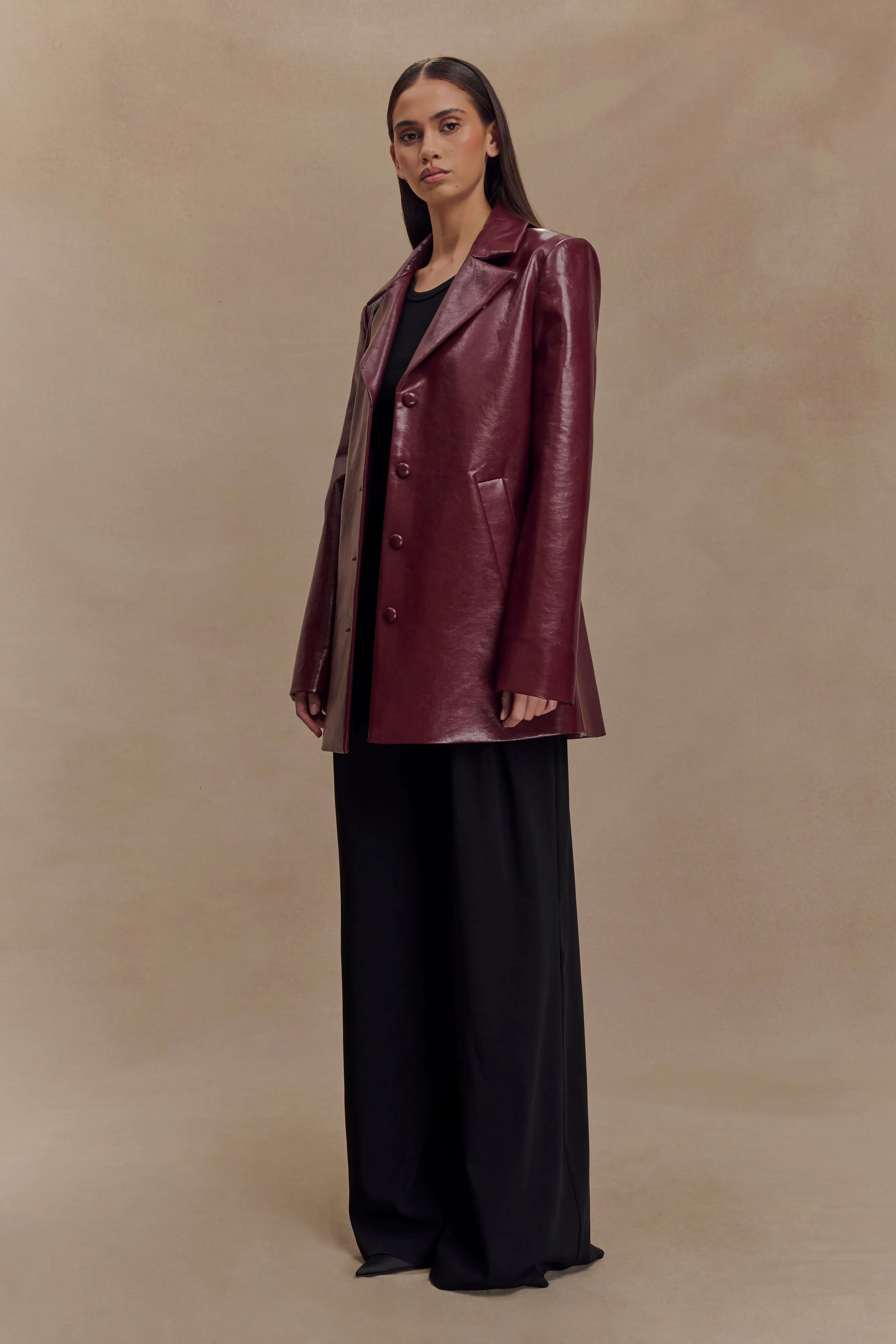 Deborah Faux Leather Coat - Cherry Red Flexible Elbow Patches