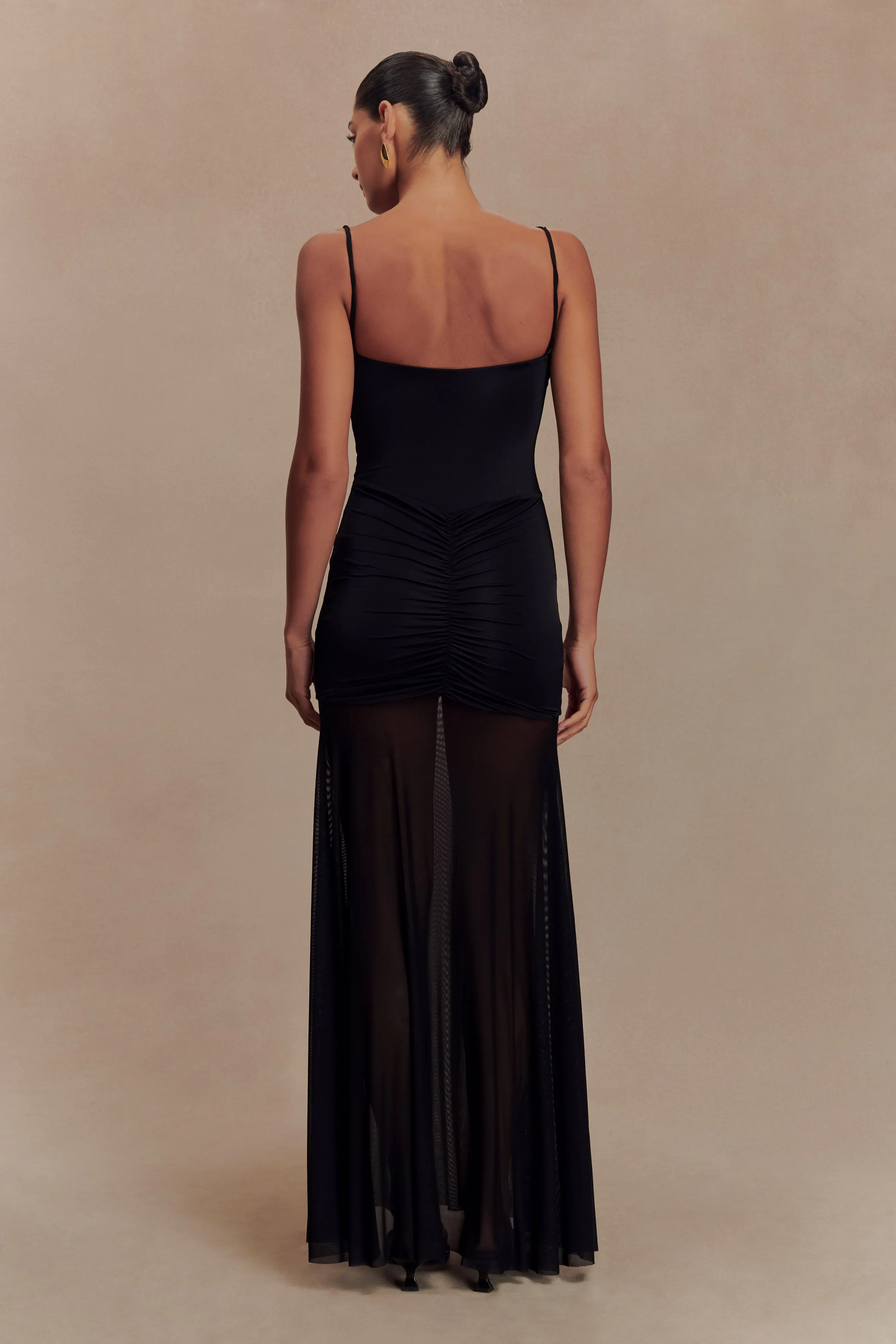 Travel Essential Open Back Delaney Slinky And Mesh Maxi Dress - Black