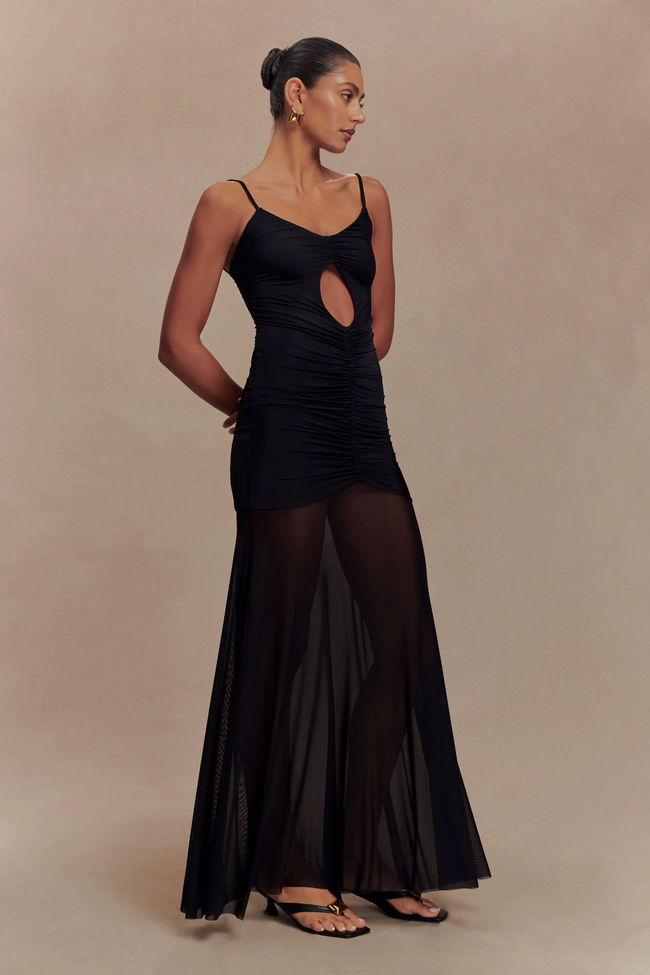Tulle Air Delaney Slinky And Mesh Maxi Dress - Black