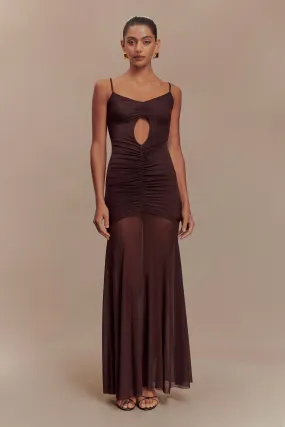 Delaney Slinky And Mesh Maxi Dress - Chocolate Luxe Appeal