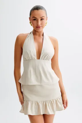 LightweightFabric MultiPanel Design Delfina Linen Halter Top - Natural