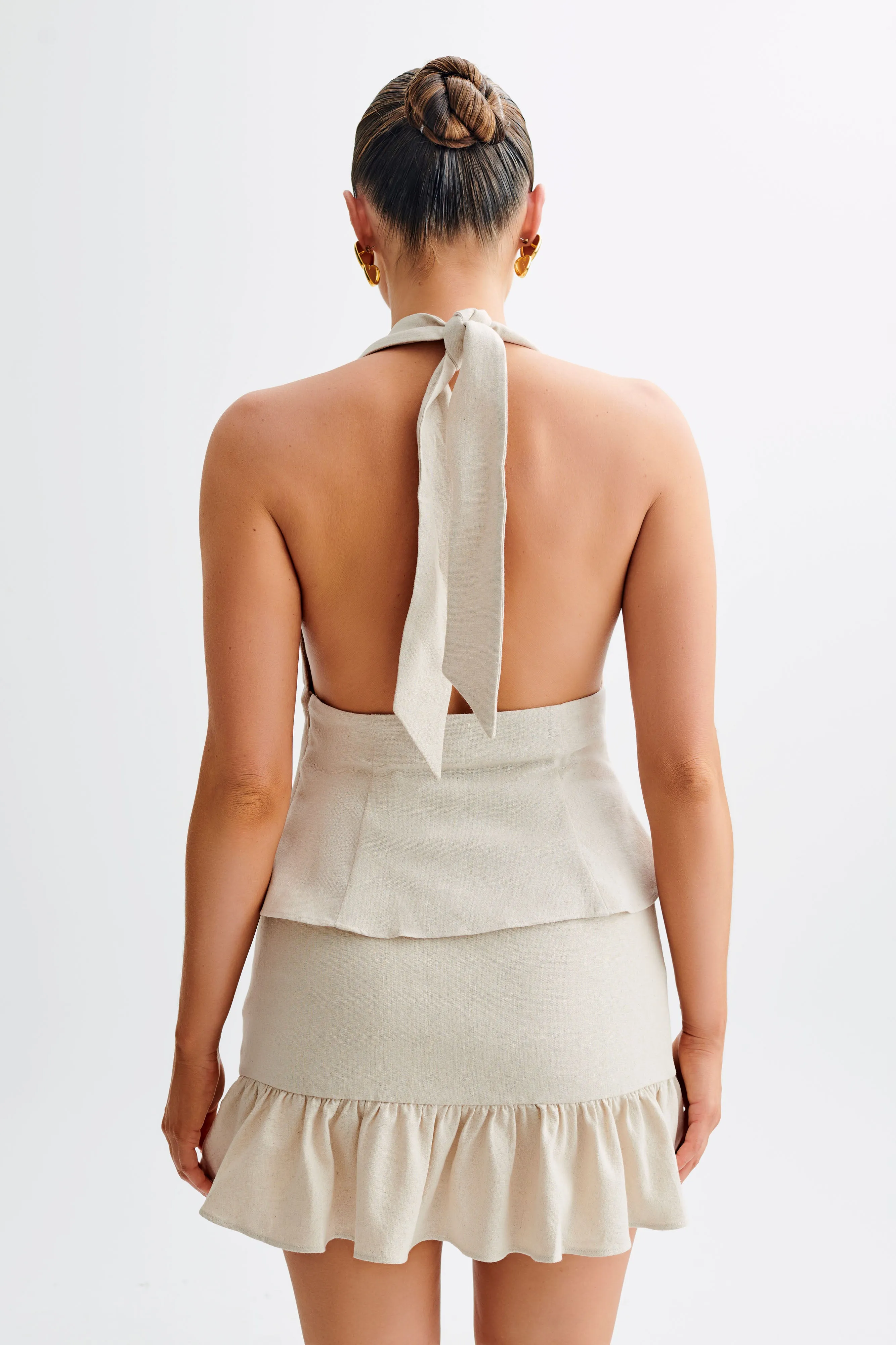 Delfina Linen Halter Top - Natural FrictionResistantEdges NonChafeCollarTech