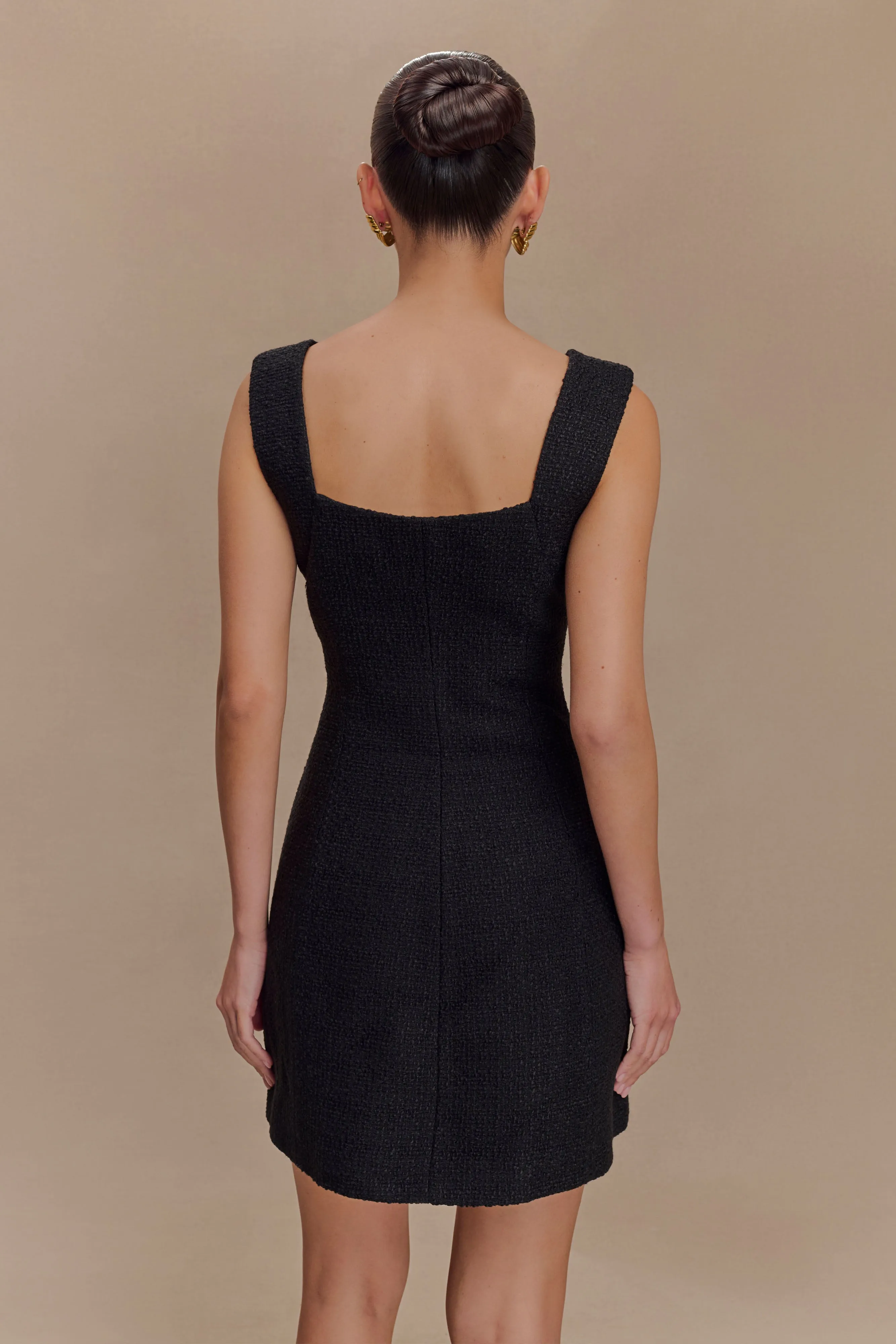 Desire Boucle Mini Dress - Black Front Ruffle