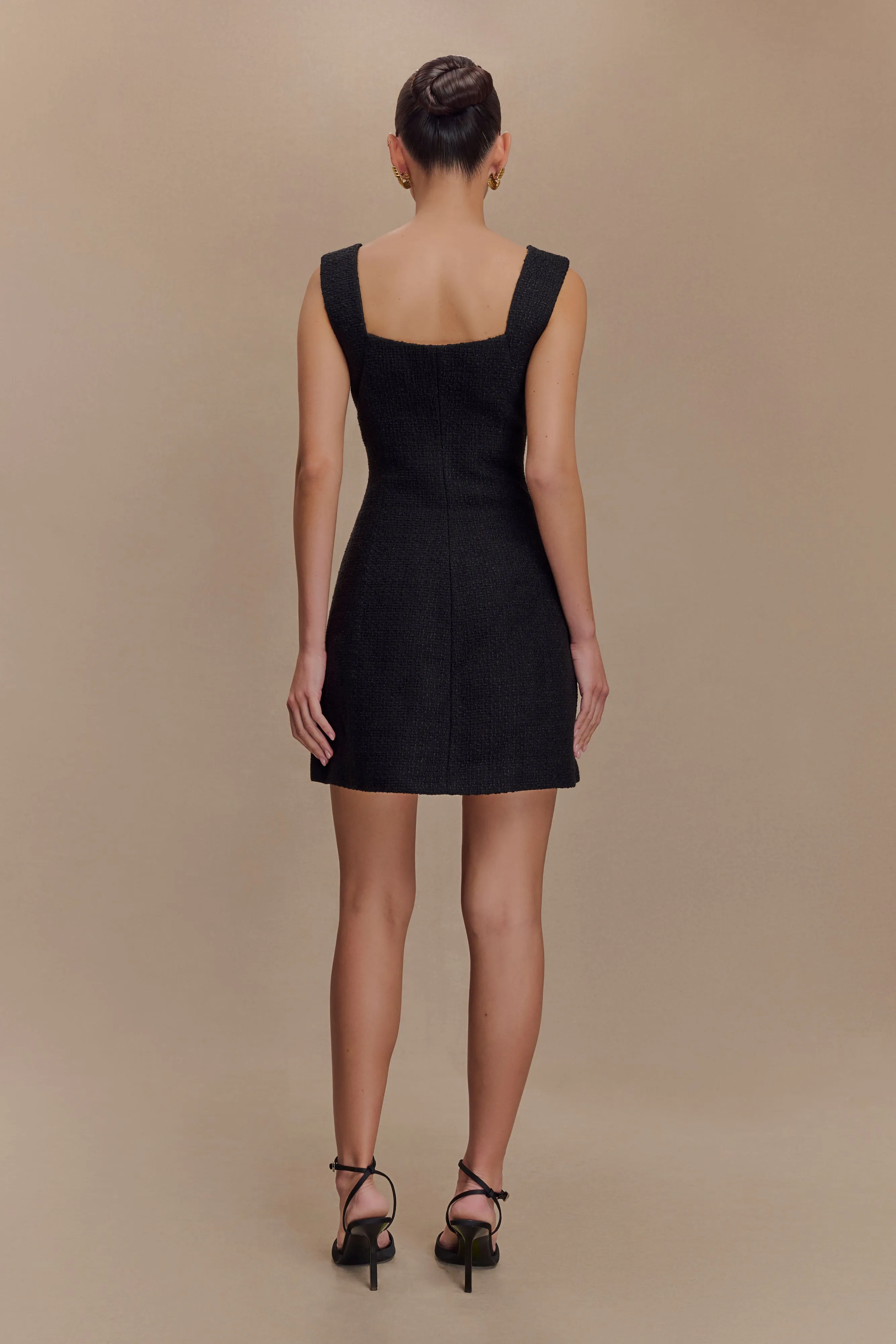 Classic Flow Boat-Neck Desire Boucle Mini Dress - Black