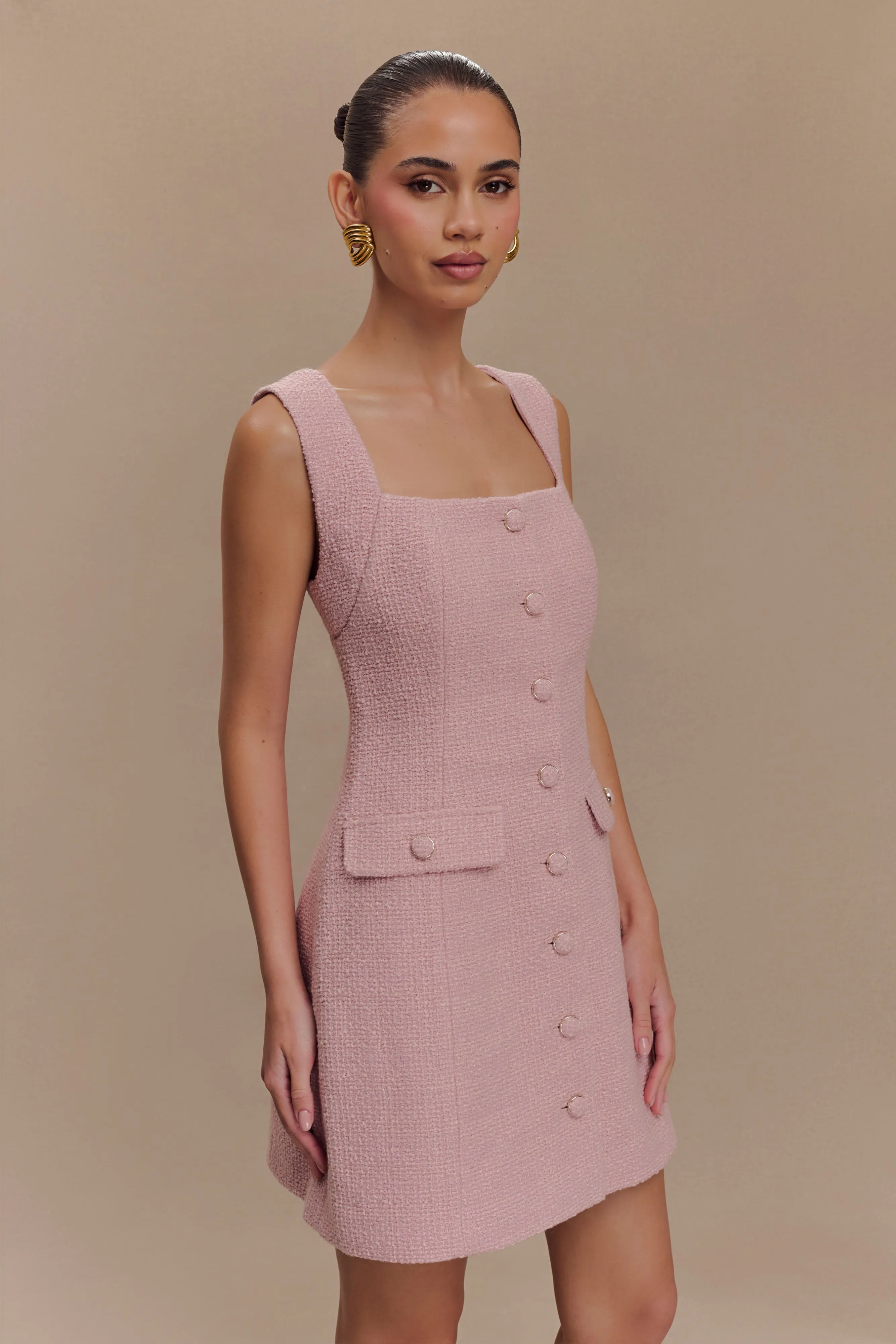 Breeze Grace Minimal Motion Desire Boucle Mini Dress - Powder Pink
