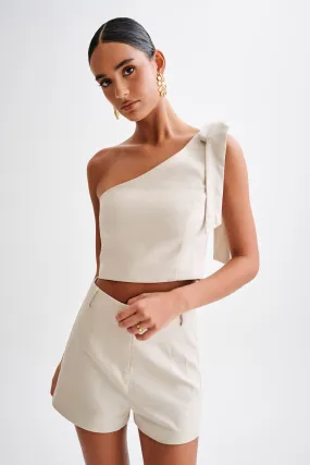 Venezia Linen One Shoulder Tie Top - Natural Sweat Absorbing Lining