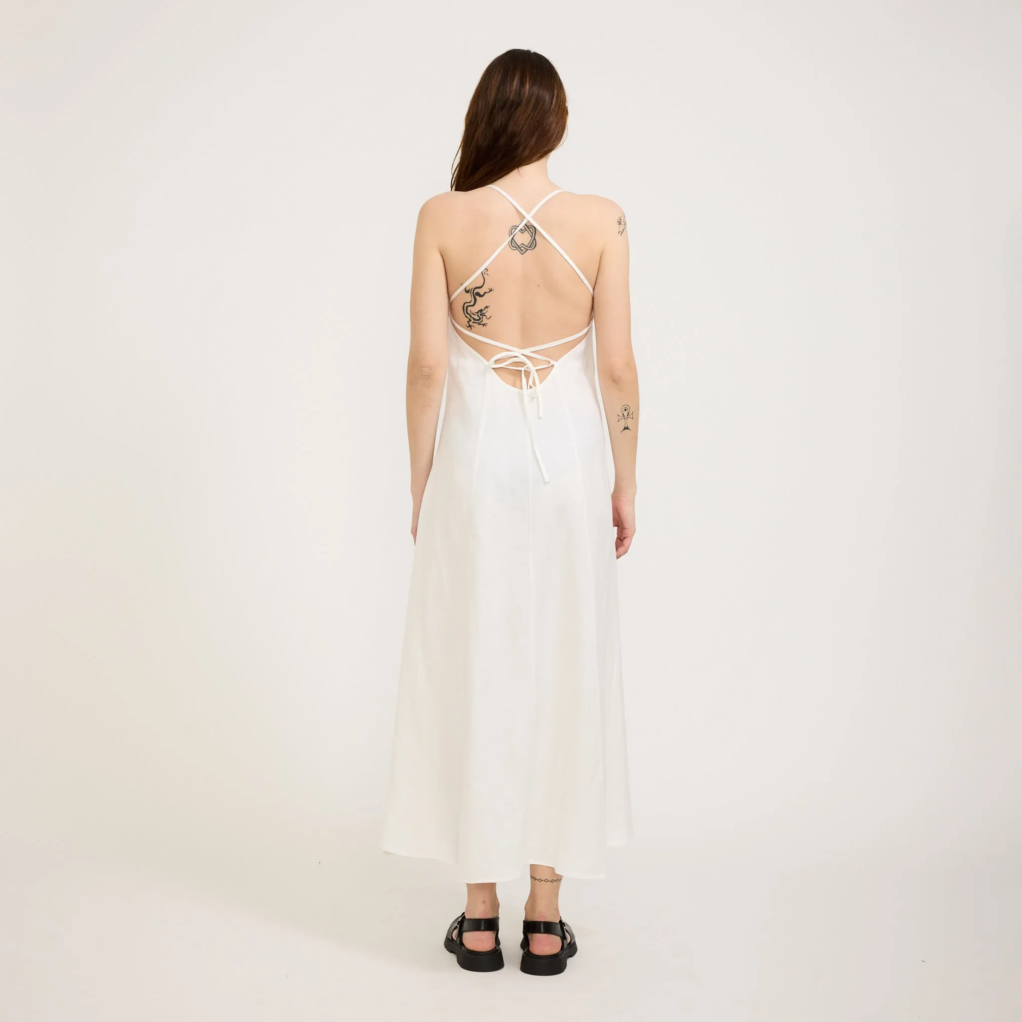 Street Style Cute Glow Dinali Dress Linen White