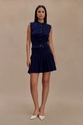 Dionne Pleated Knit Mini Skirt - Dark Navy Workout-ready Low Bulk Material
