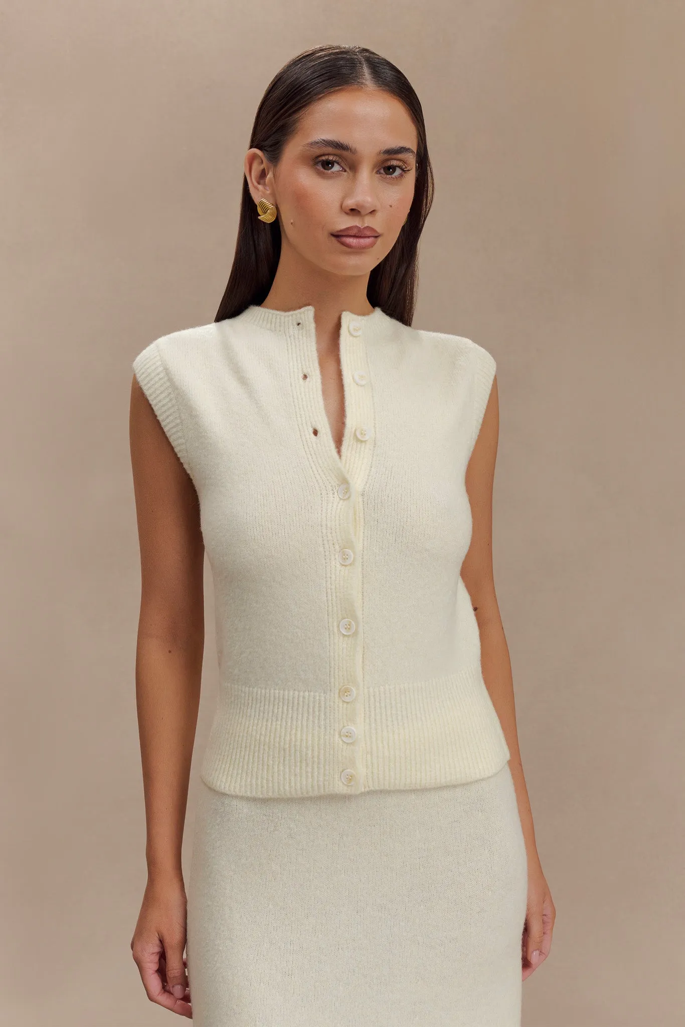 ThermalRegulating Fabric OrganicCotton Dionne Sleeveless Knit Vest - Ivory Marle
