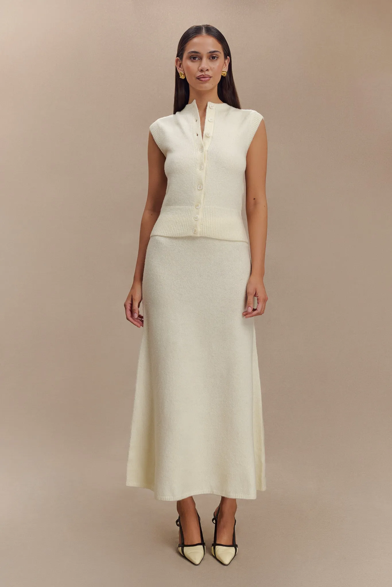 Moisture Management Fabric BreathableBackVents Dionne Sleeveless Knit Vest - Ivory Marle
