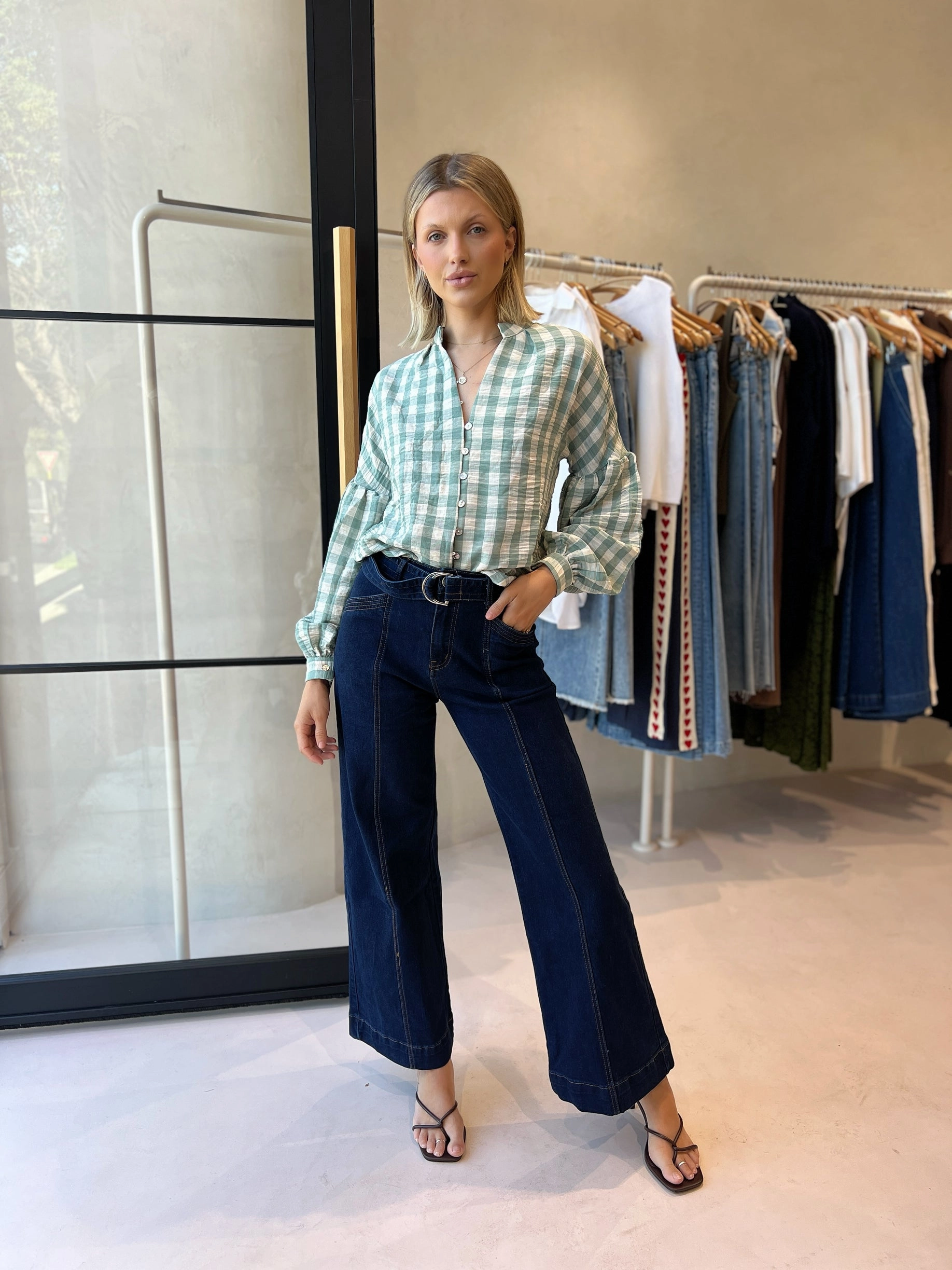 OdorResistantFinish DOLCE BLOUSE - GREEN CHECK
