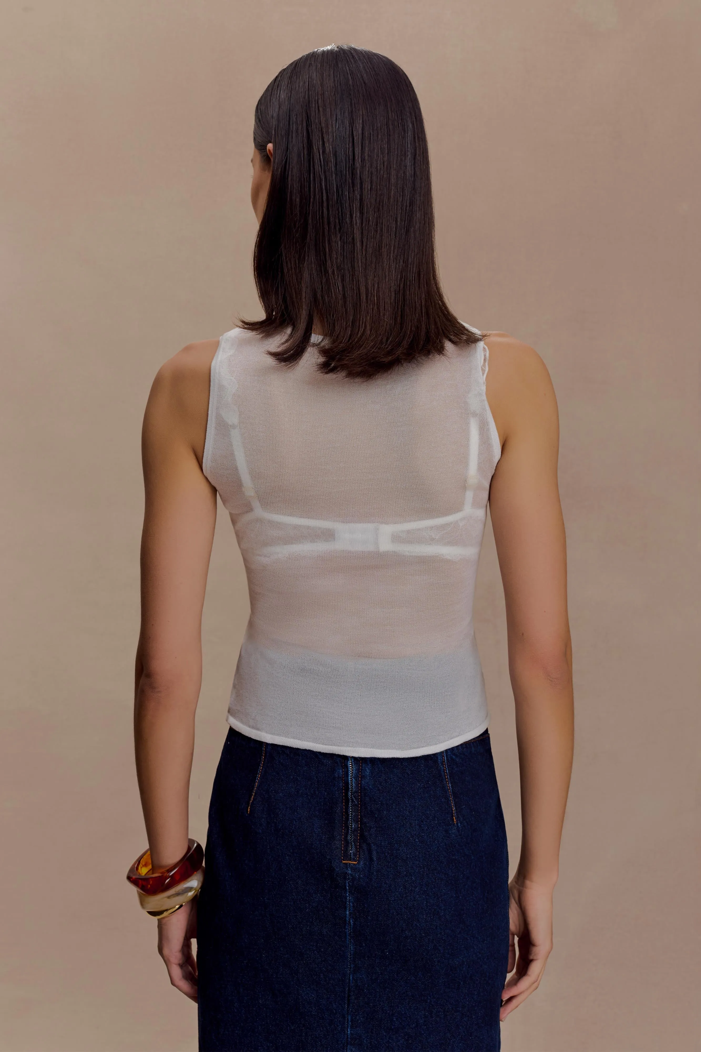 Dollie Sheer Knit Tank Top - Ivory ZipClosure