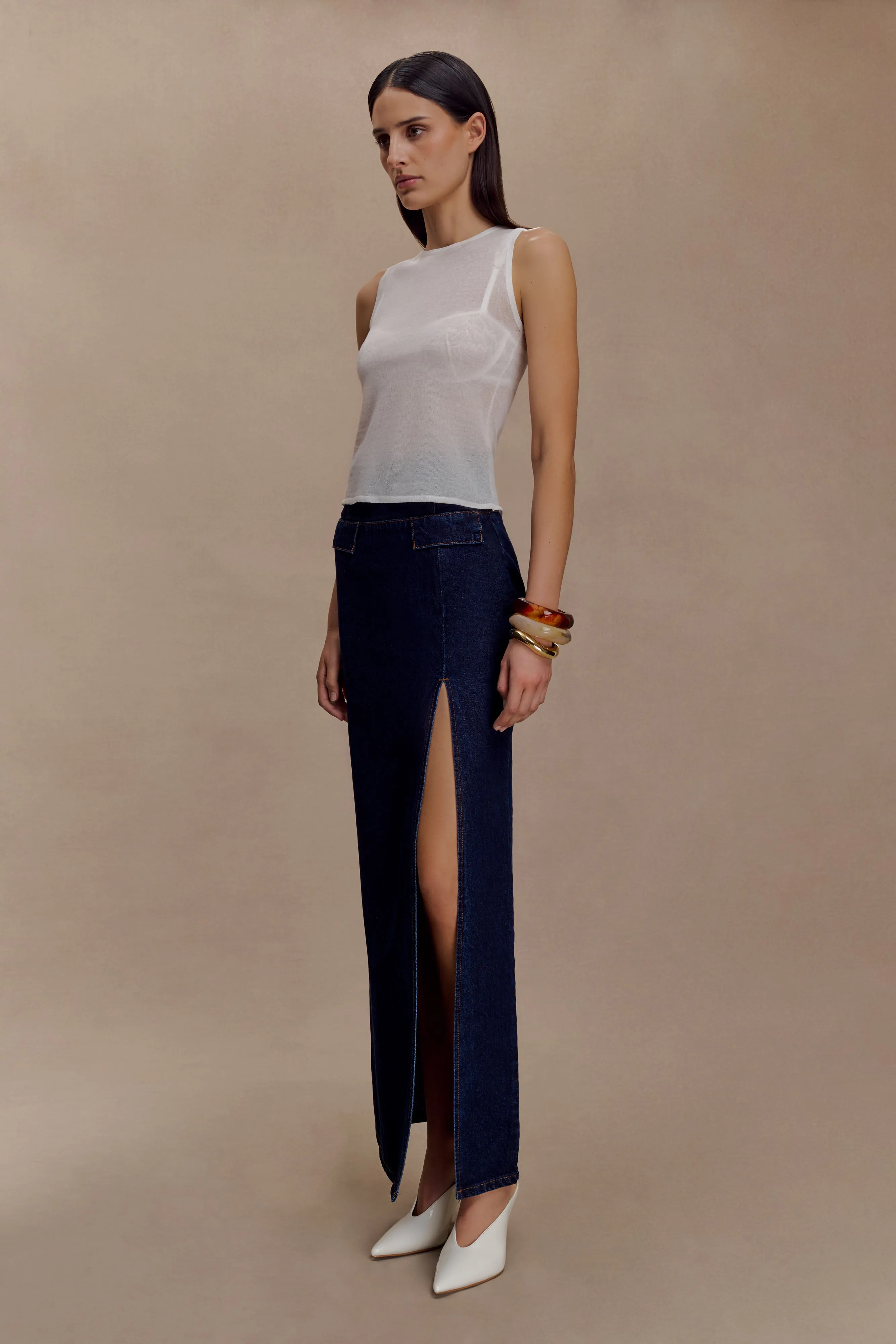 Airflow Mesh Lining Dollie Sheer Knit Tank Top - Ivory