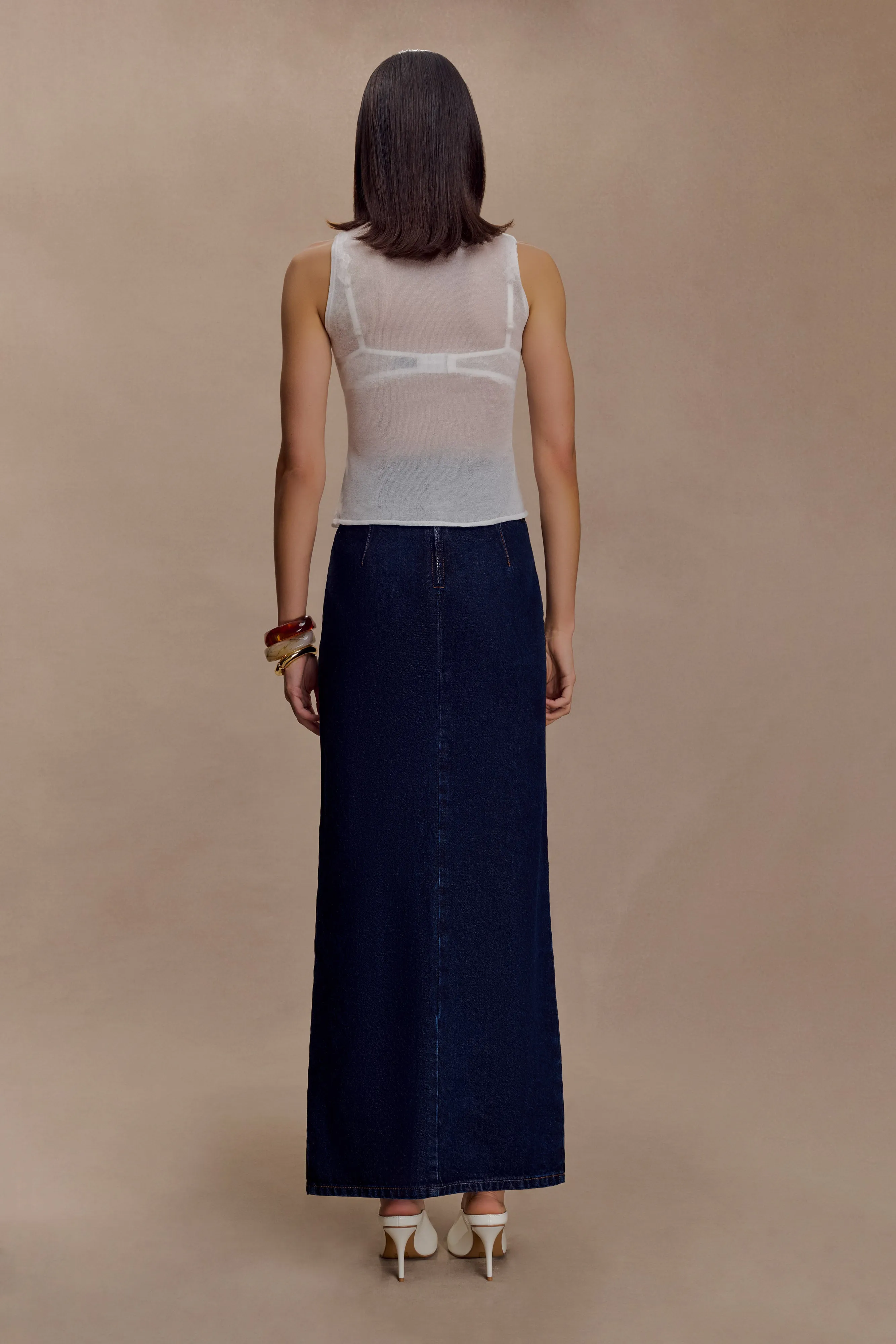 Quick Dry Material Ventilation Panel Dollie Sheer Knit Tank Top - Ivory