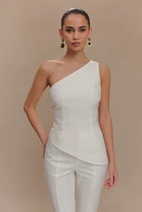 High Collar Protection Design Dora Linen One Shoulder Top - Ivory