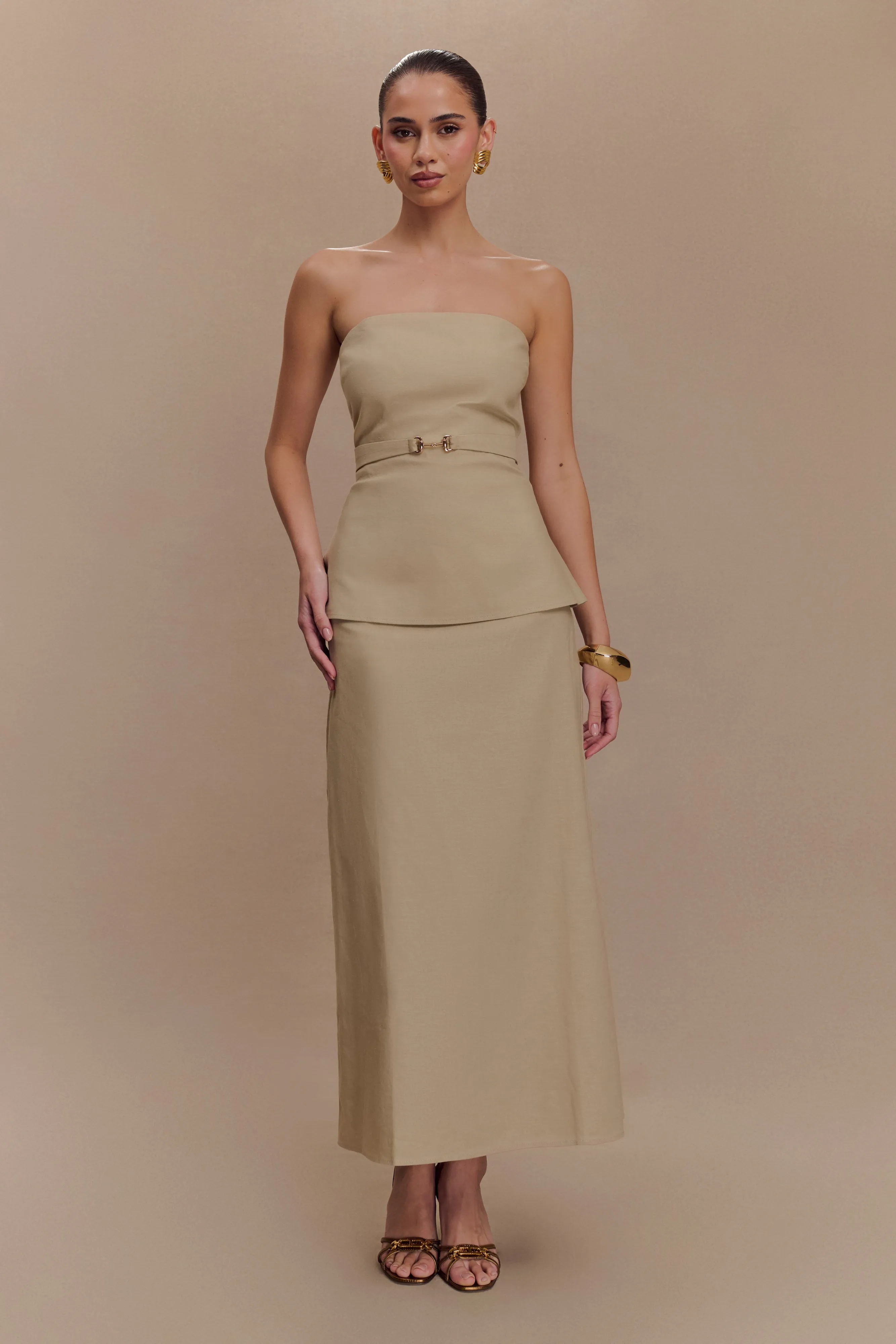 Dora Strapless Linen Top - Natural FrenchTerry
